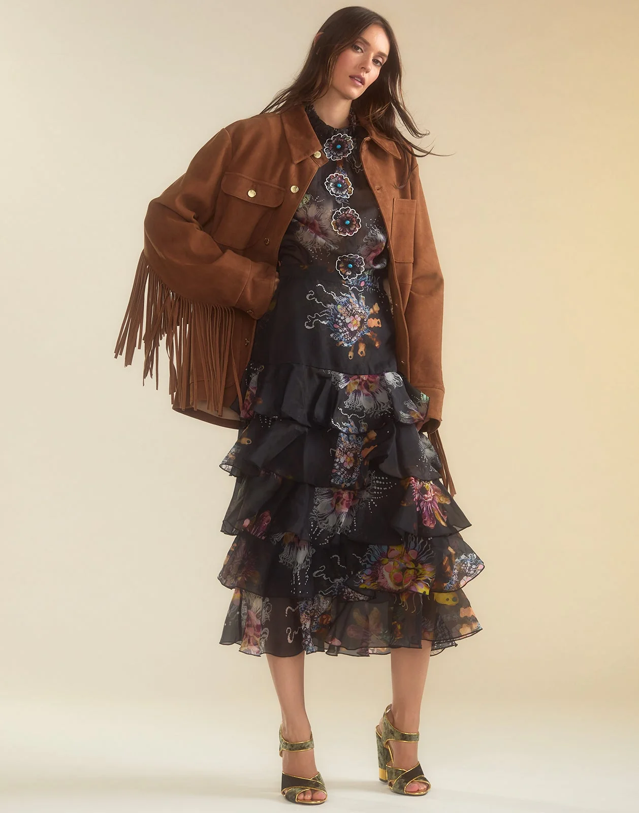 Cynthia Rowley Westward Fringe Suede Jacket - Chestnut Brown - Image 3
