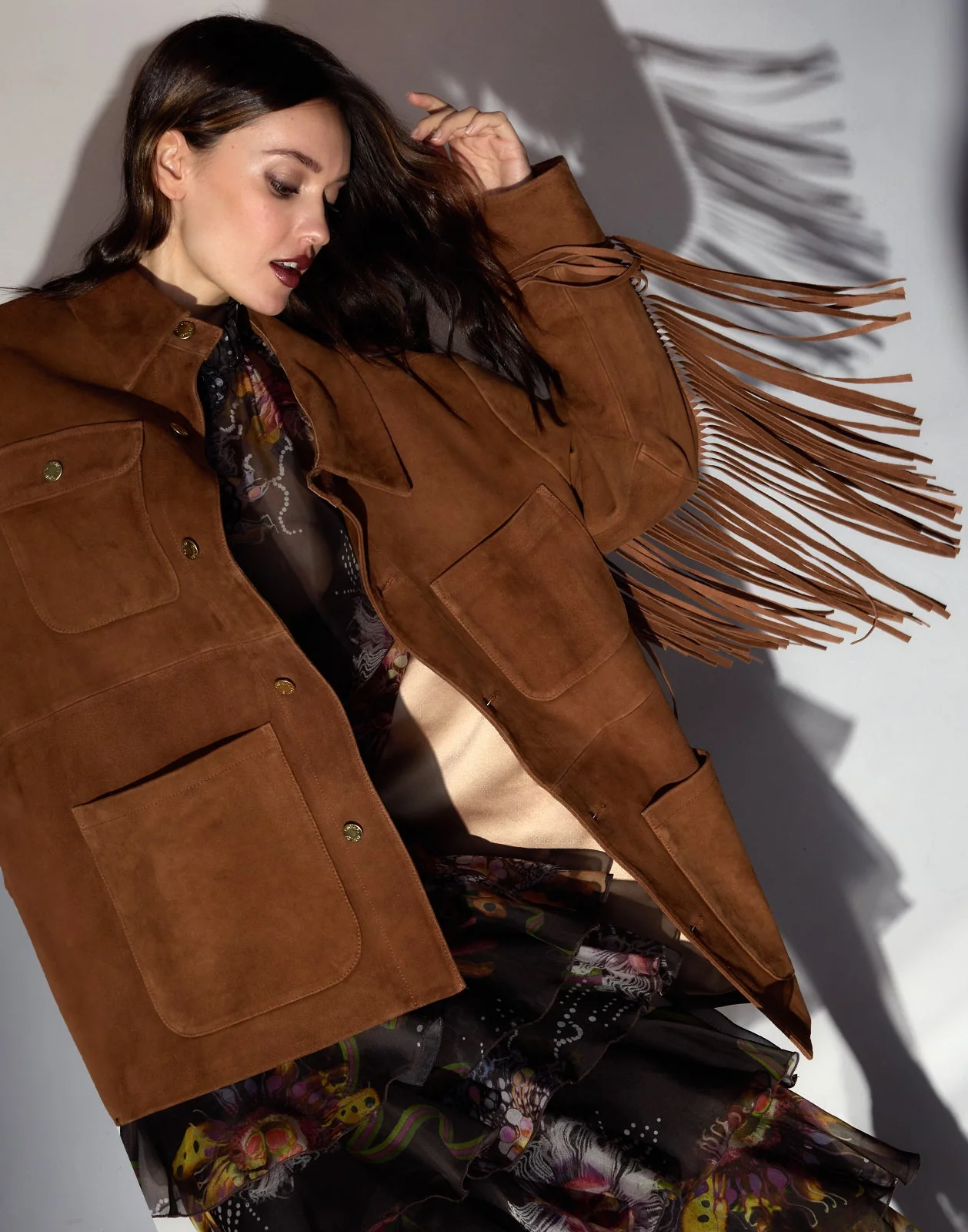 Cynthia Rowley Westward Fringe Suede Jacket - Chestnut Brown - Image 4