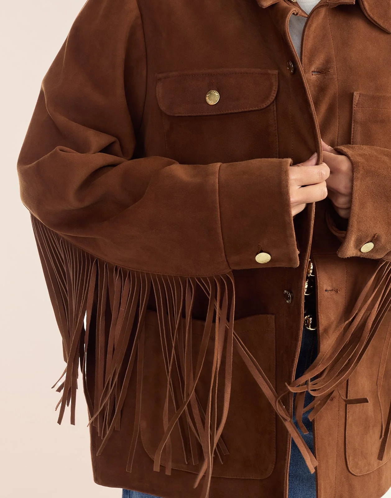 Cynthia Rowley Westward Fringe Suede Jacket - Chestnut Brown - Image 7