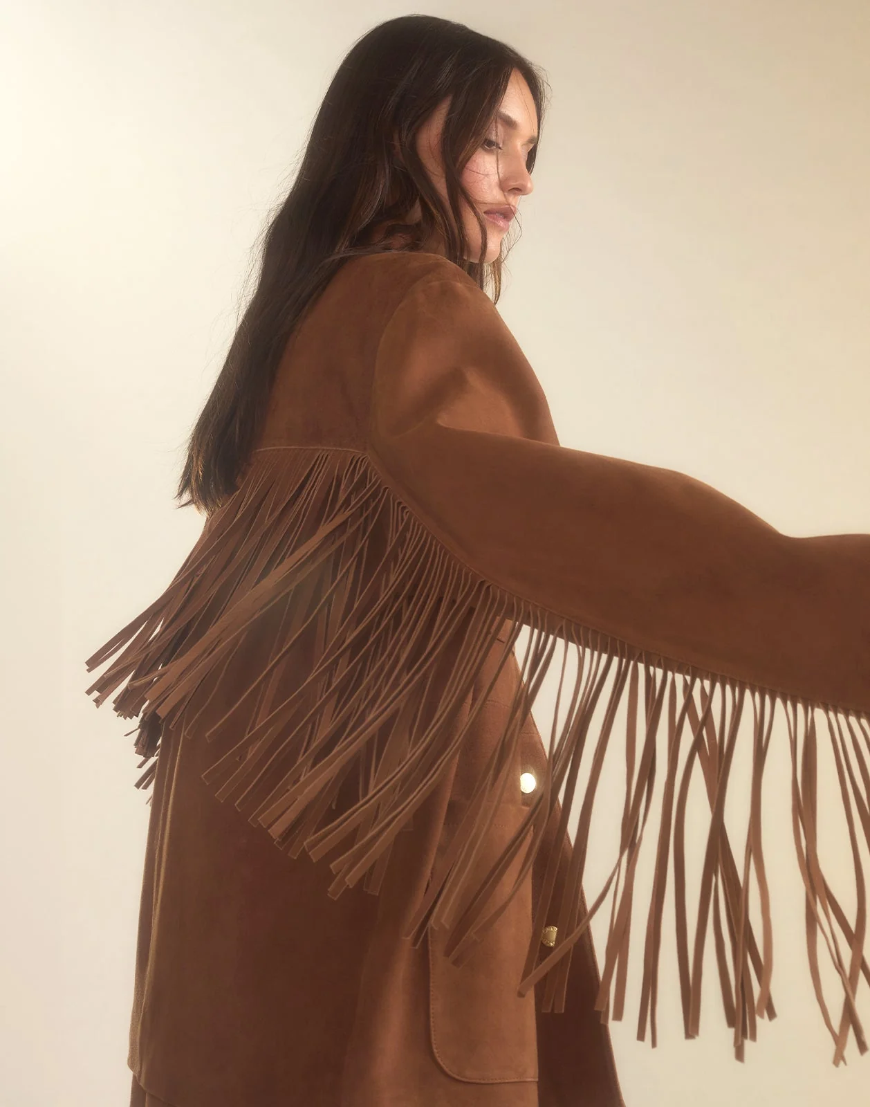 Cynthia Rowley Westward Fringe Suede Jacket - Chestnut Brown - Image 8