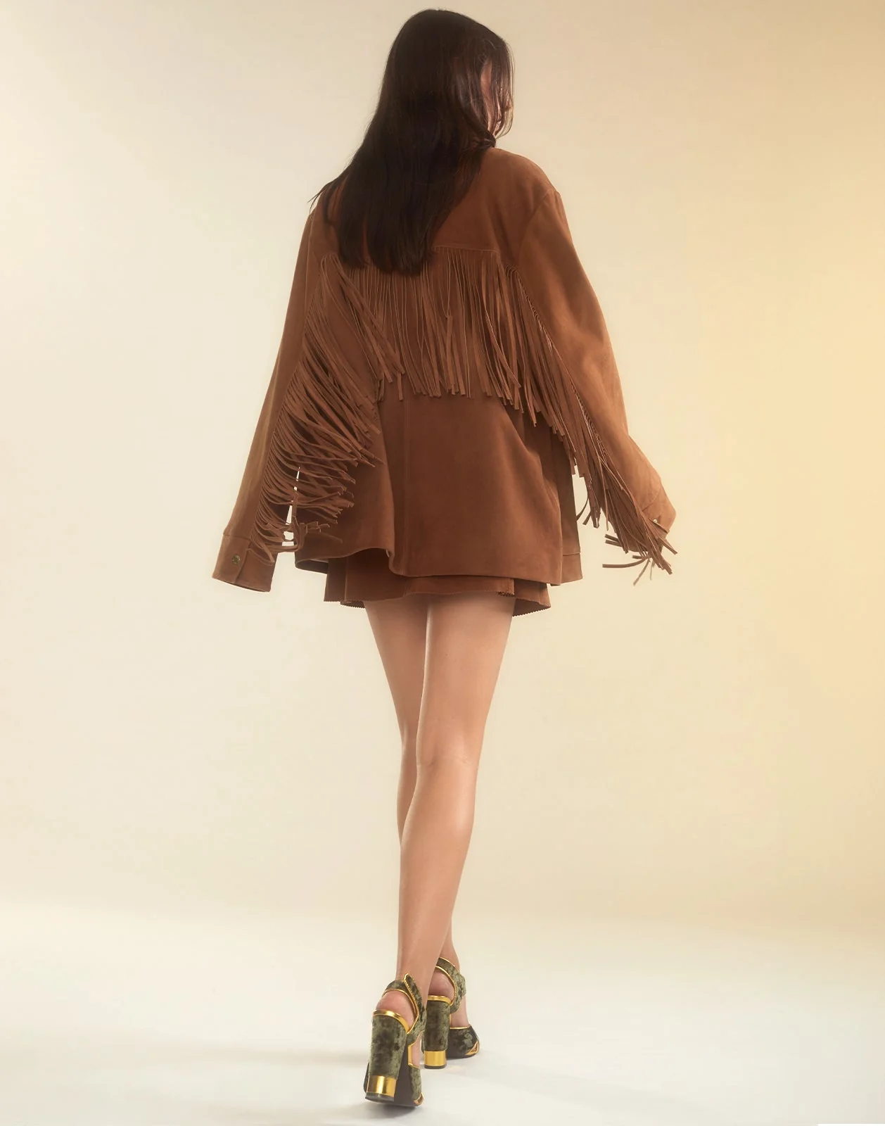 Cynthia Rowley Westward Fringe Suede Jacket - Chestnut Brown - Image 9