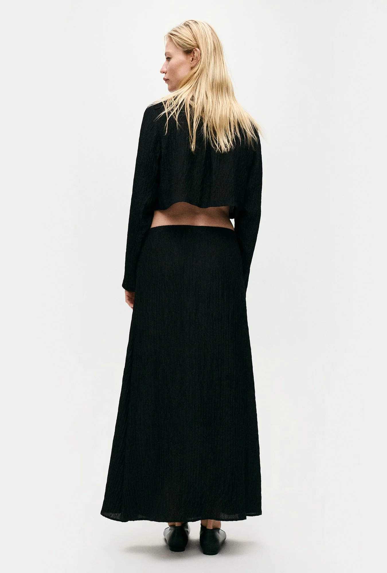 Silk Laundry Crinkle Long Bias Cut Skirt - Black - Image 4