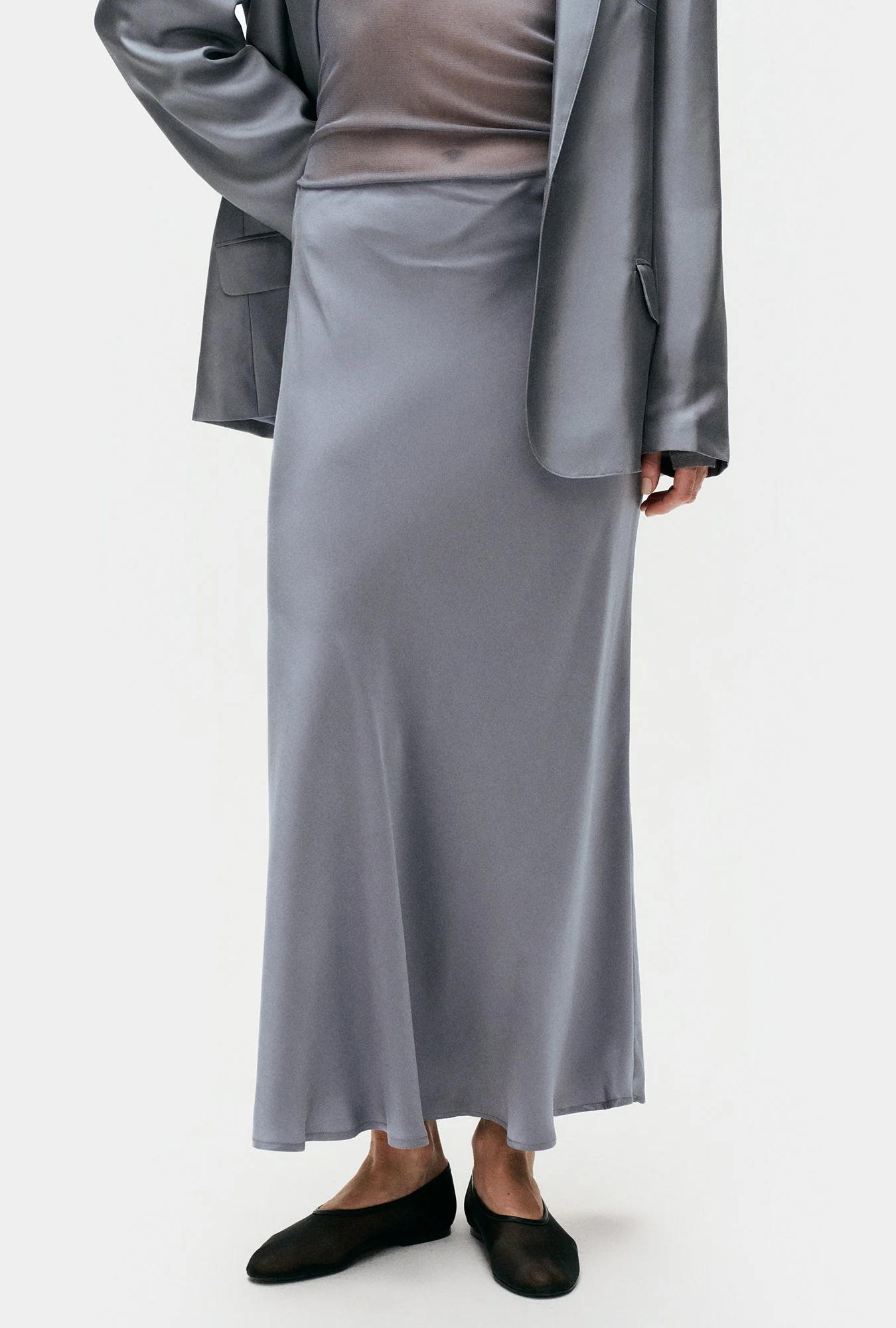 Silk Laundry Long Bias Cut Skirt - Storm - Image 3