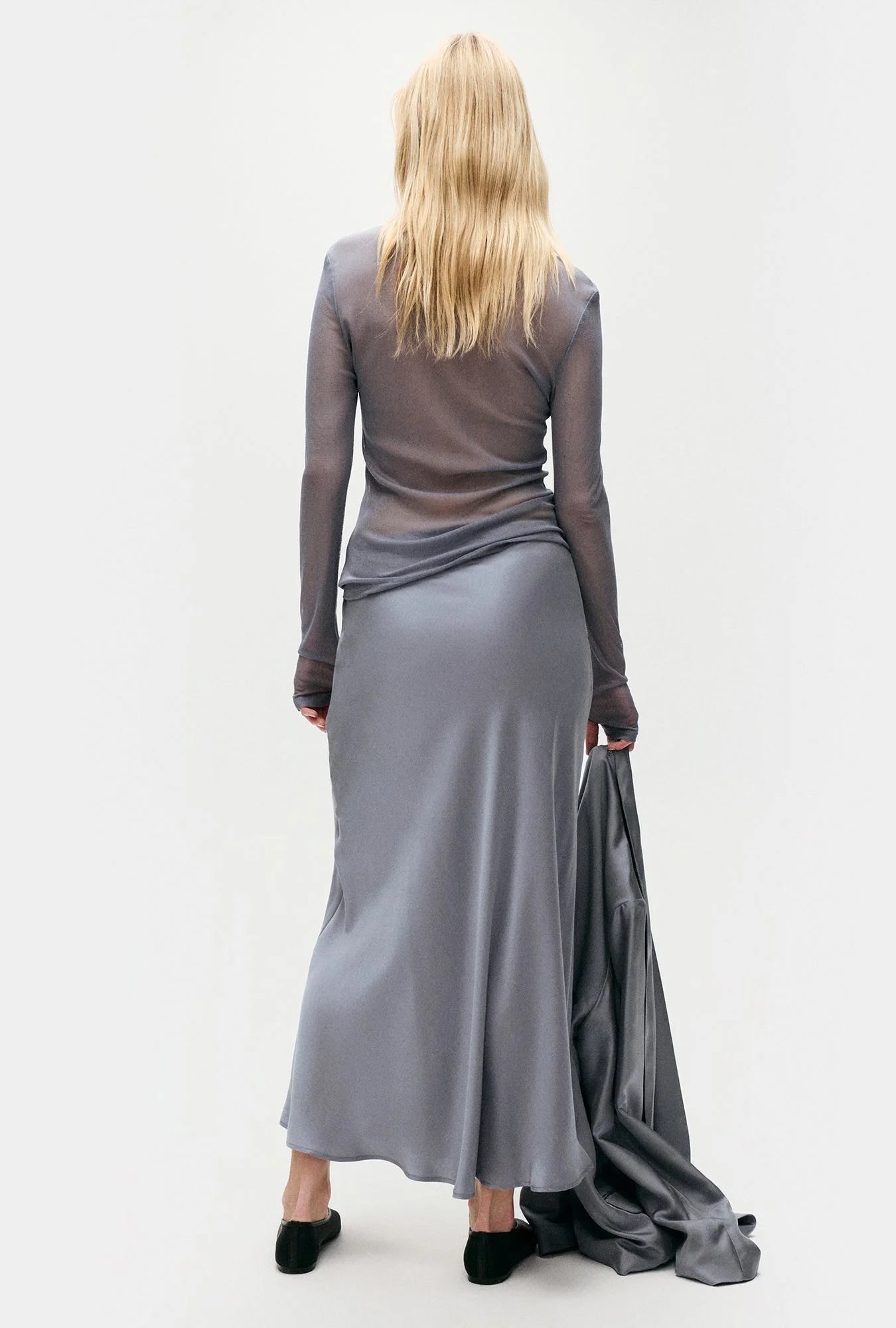 Silk Laundry Long Bias Cut Skirt - Storm - Image 4