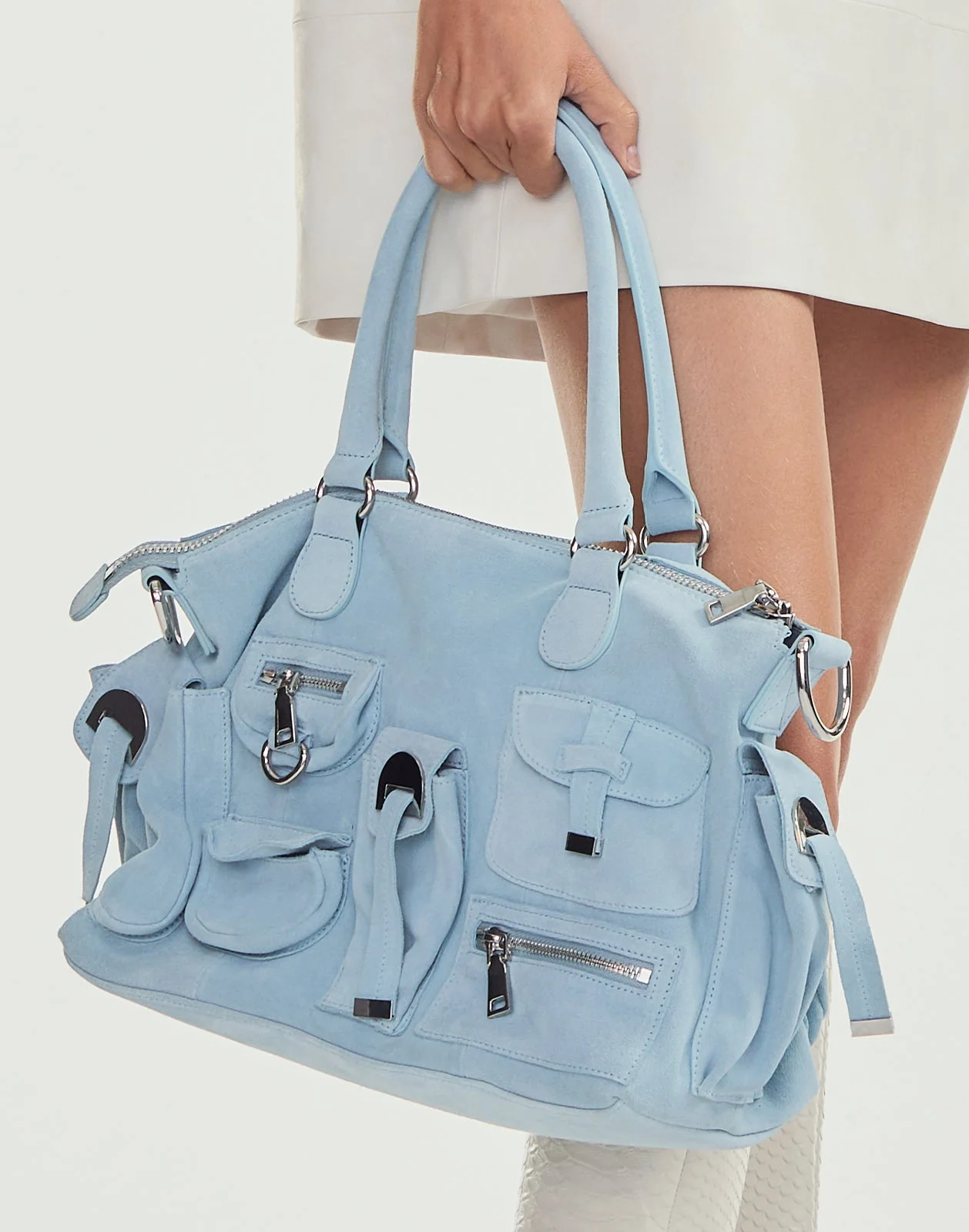 Cynthia Rowley Suede Cargo Pocket Shoulder Bag - Denim Blue - Image 2
