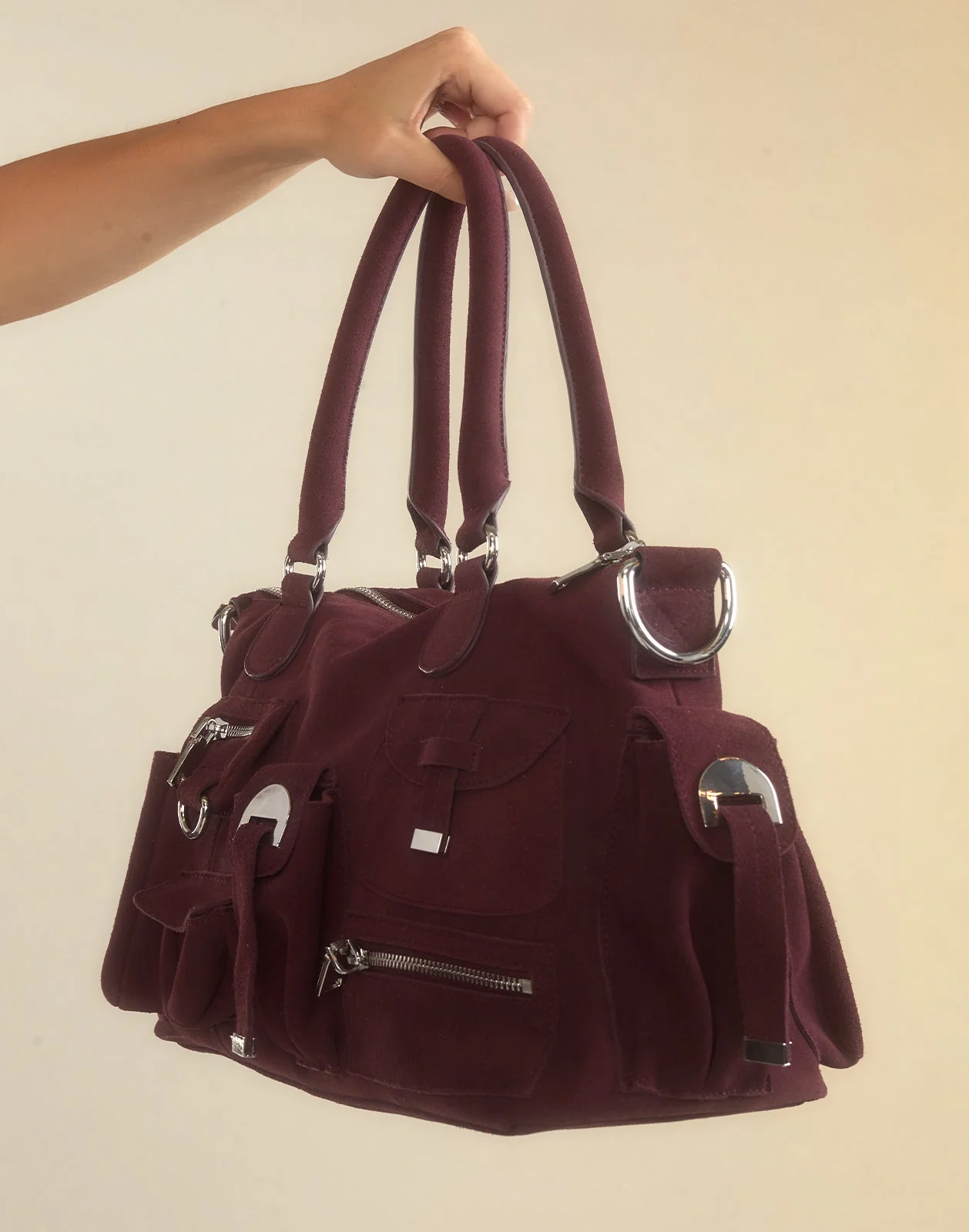 Cynthia Rowley Suede Cargo Pocket Shoulder Bag - Oxblood - Image 4