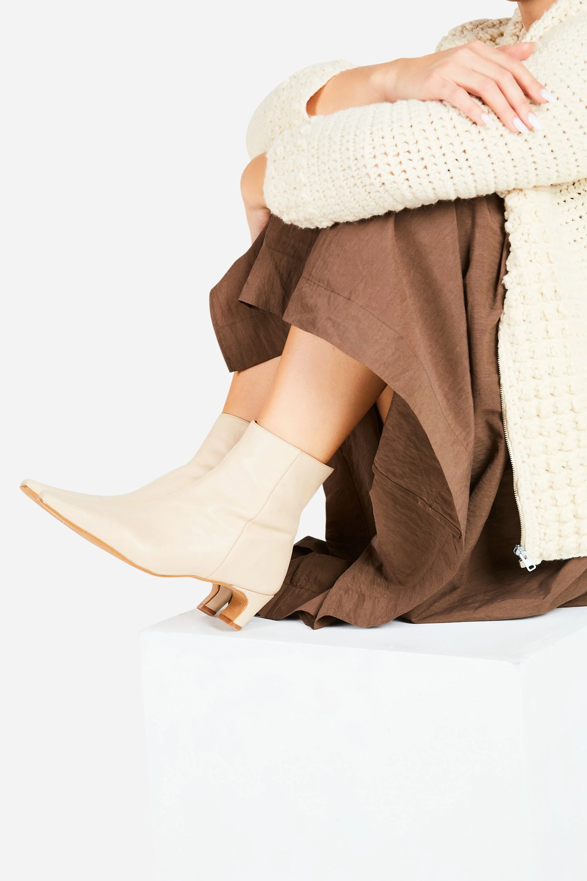 "INTENTIONALLY __________." LEXI KITTEN HEEL ANKLE BOOT - OATMILK/BLACK - Image 2