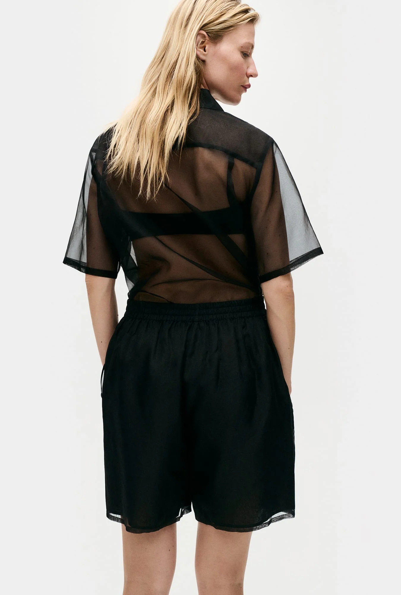 Silk Laundry Organza Boxer Shorts - Black - Image 3