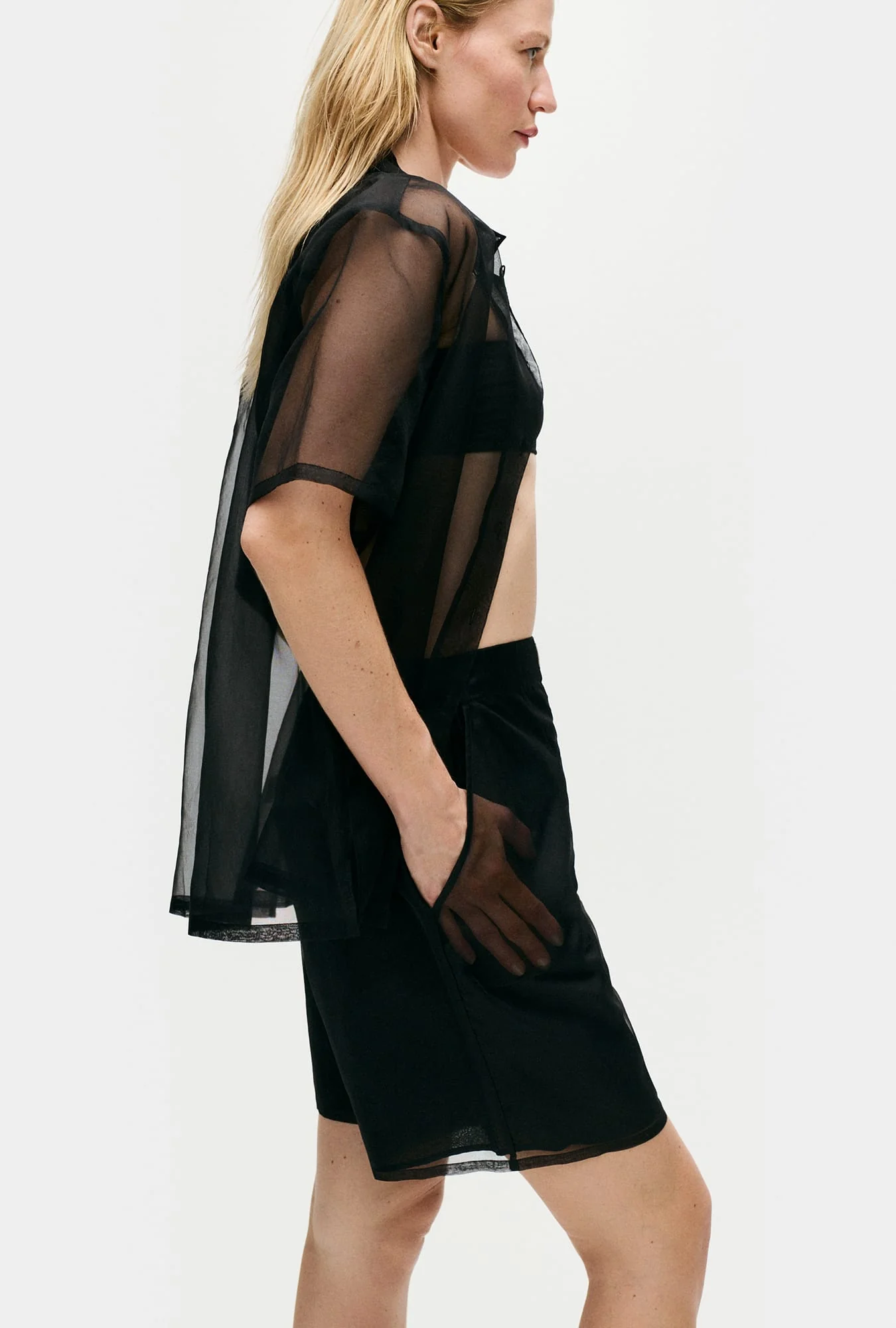 Silk Laundry Organza Boxer Shorts - Black - Image 4