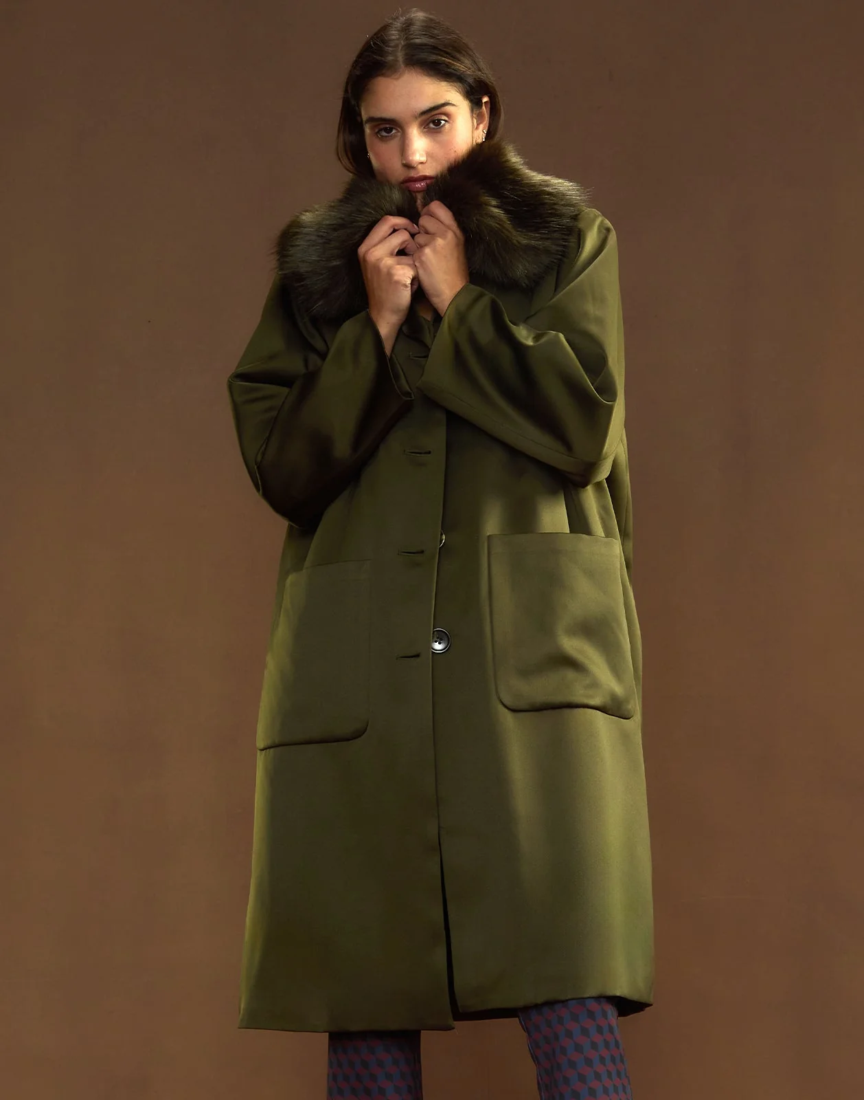 Cynthia Rowley Polished Coat - Dark Olive - Image 2
