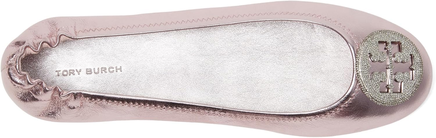 Tory Burch Minnie Crinkle Leather Ballet Flats w/Pave Logo - Sparkle Pink - Image 2
