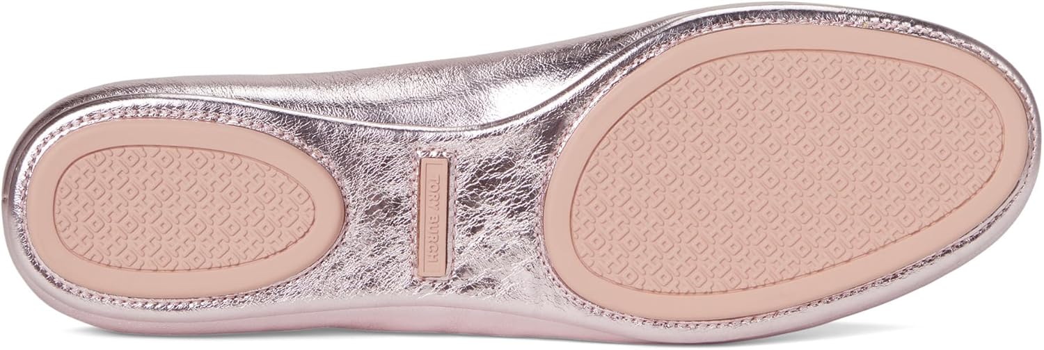 Tory Burch Minnie Crinkle Leather Ballet Flats w/Pave Logo - Sparkle Pink - Image 3