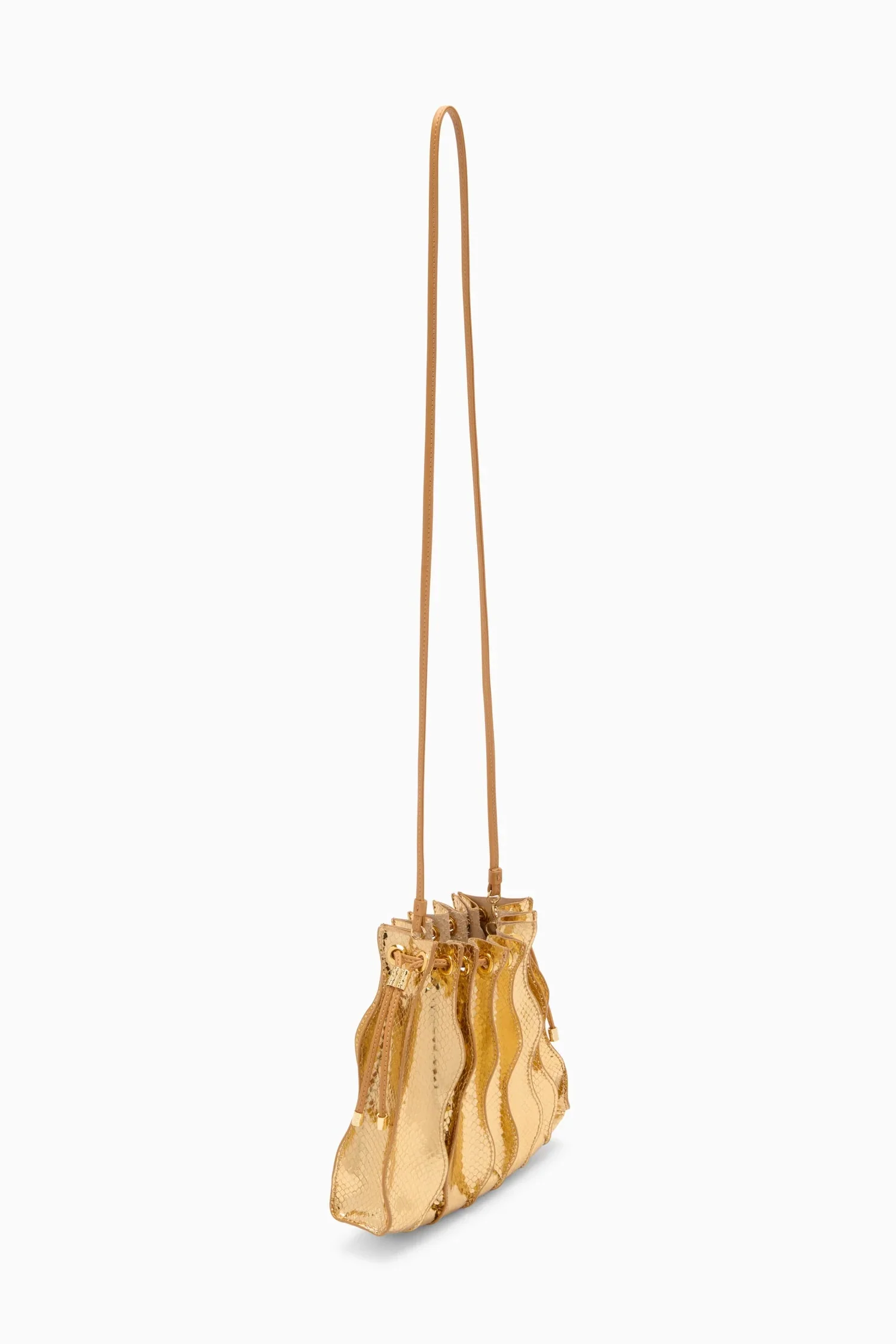 Ulla Johnson Adria Pleated Wave Crossbody Bag - Gold Python - Image 2