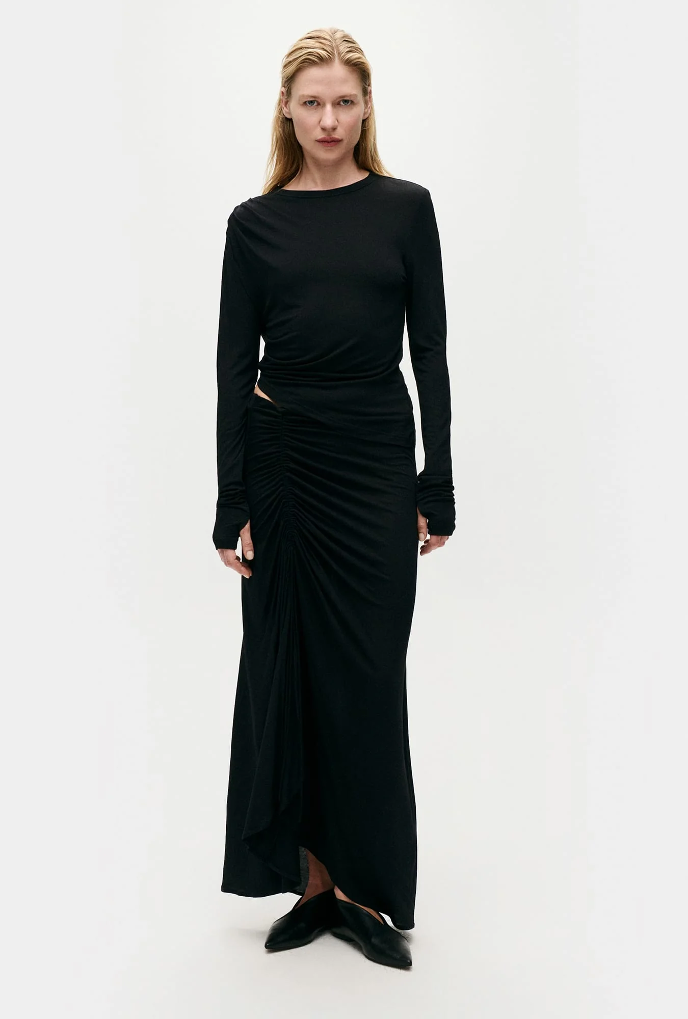 Silk Laundry Jersey Modal Ruched Skirt - Black - Image 3