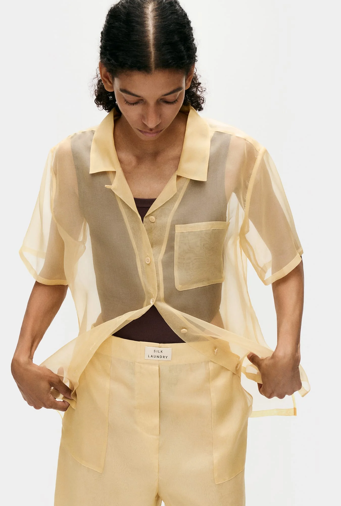 Silk Laundry Organza Boxer Shorts - Beige - Image 4