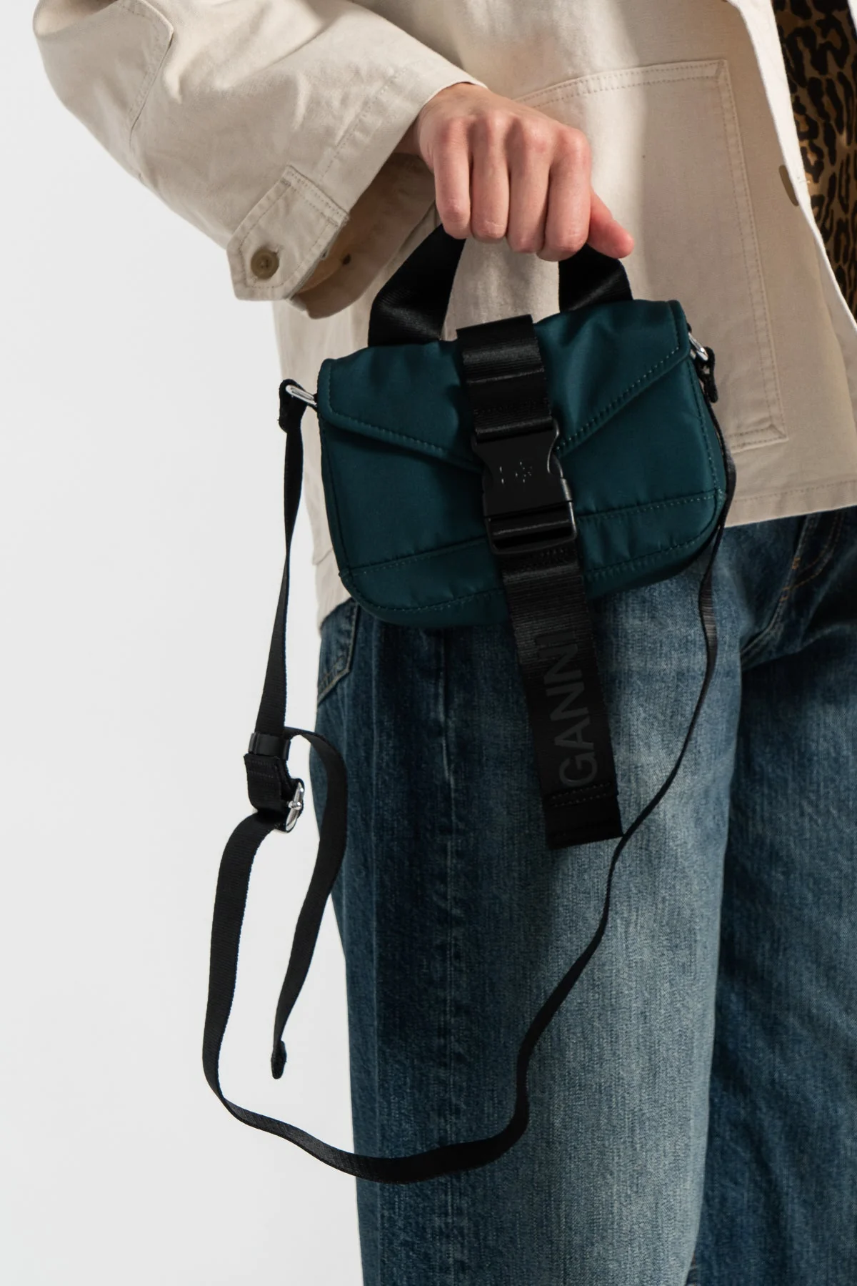 Ganni Recycled Tech Mini Satchel - Forest Night - Image 2