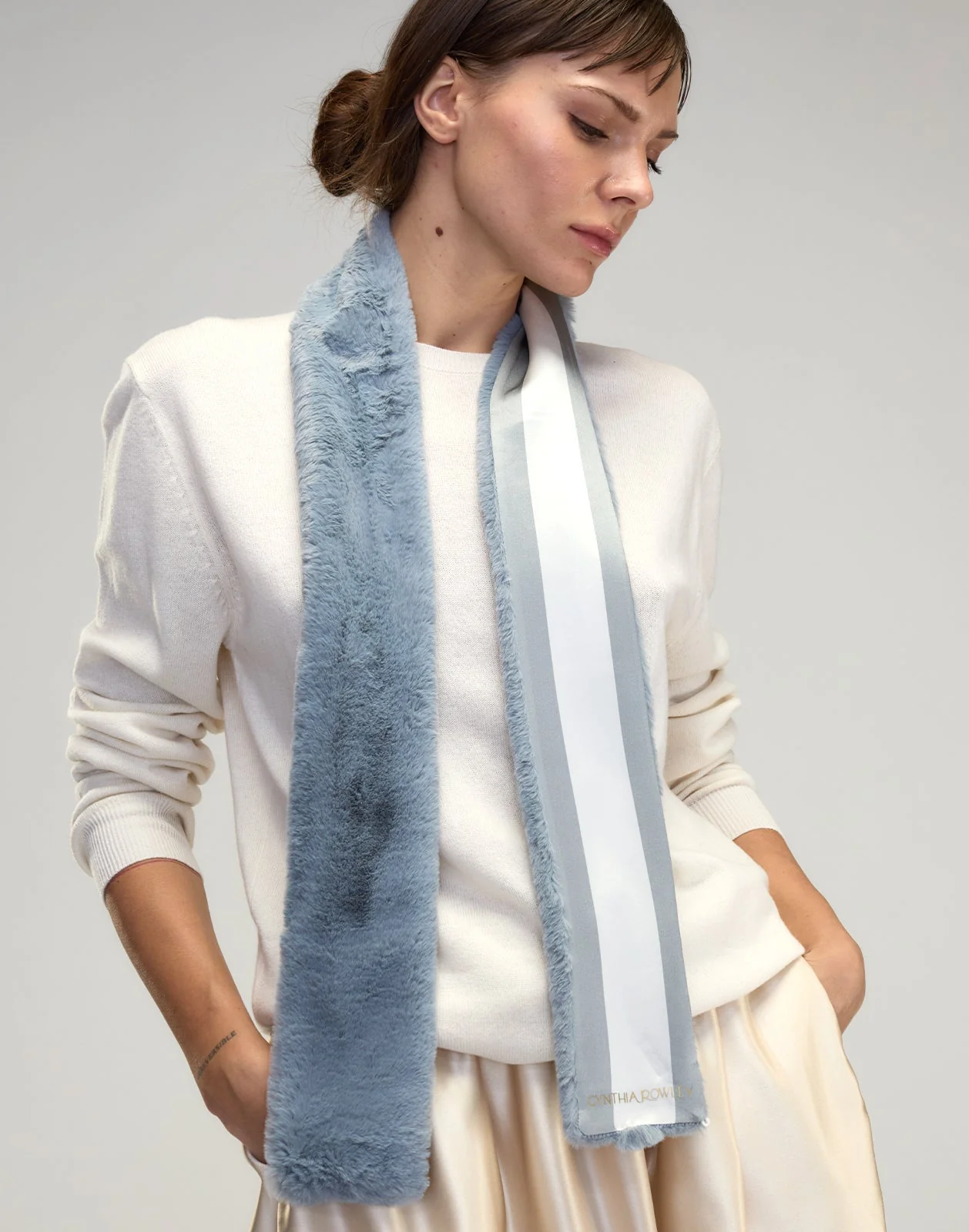 Cynthia Rowley Out East Faux Fur Silk Scarf - Image 3