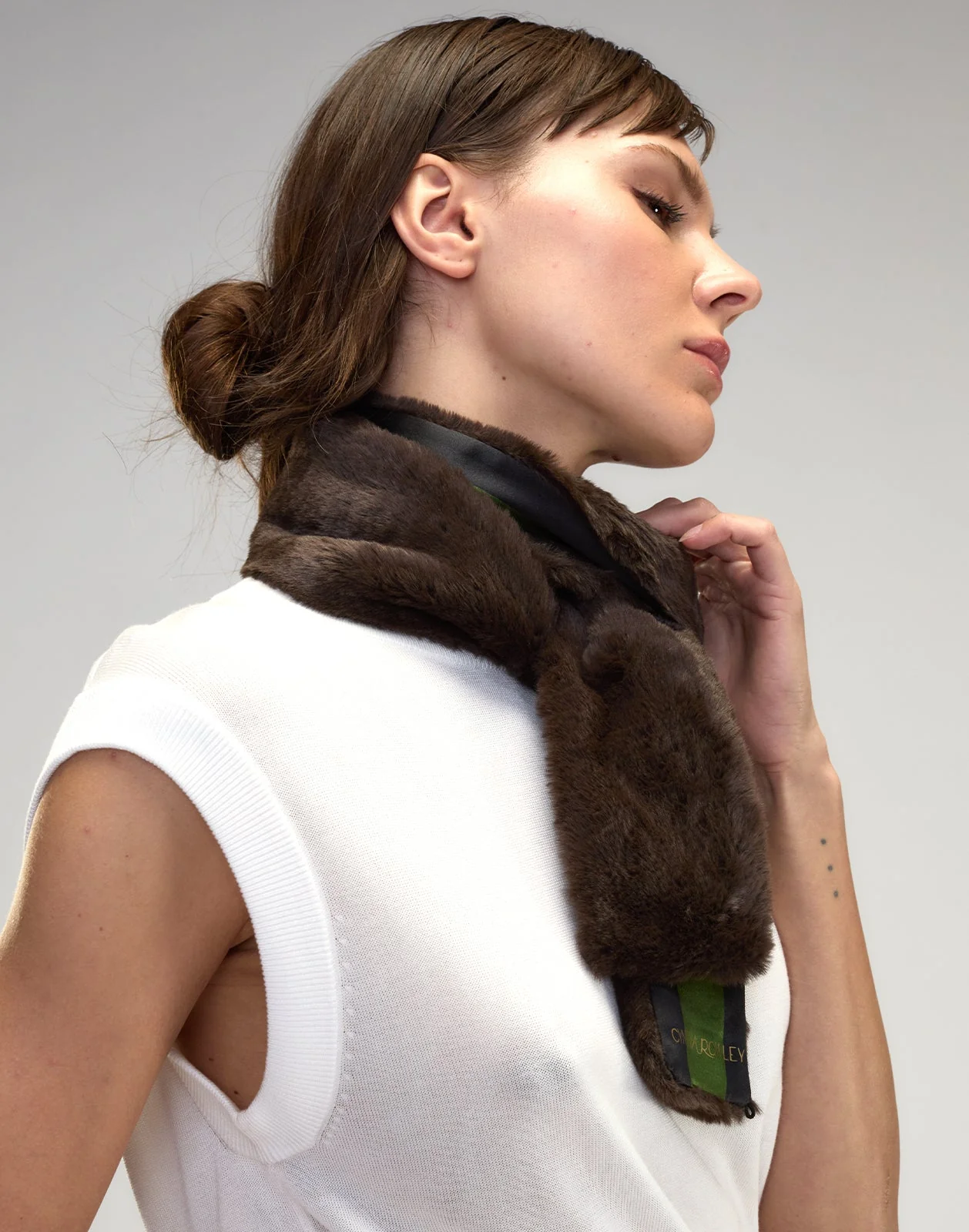 Cynthia Rowley Out East Faux Fur Silk Scarf - Brown