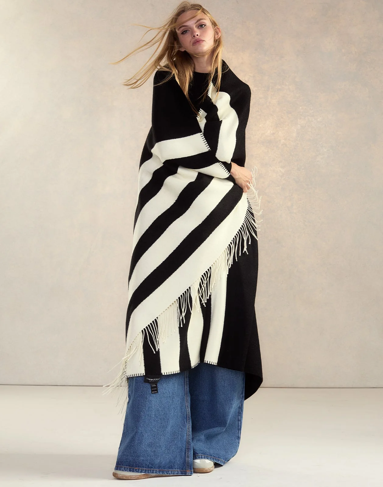 Cynthia Rowley Wool Cashmere Blanket Wrap - Black/White - Image 2
