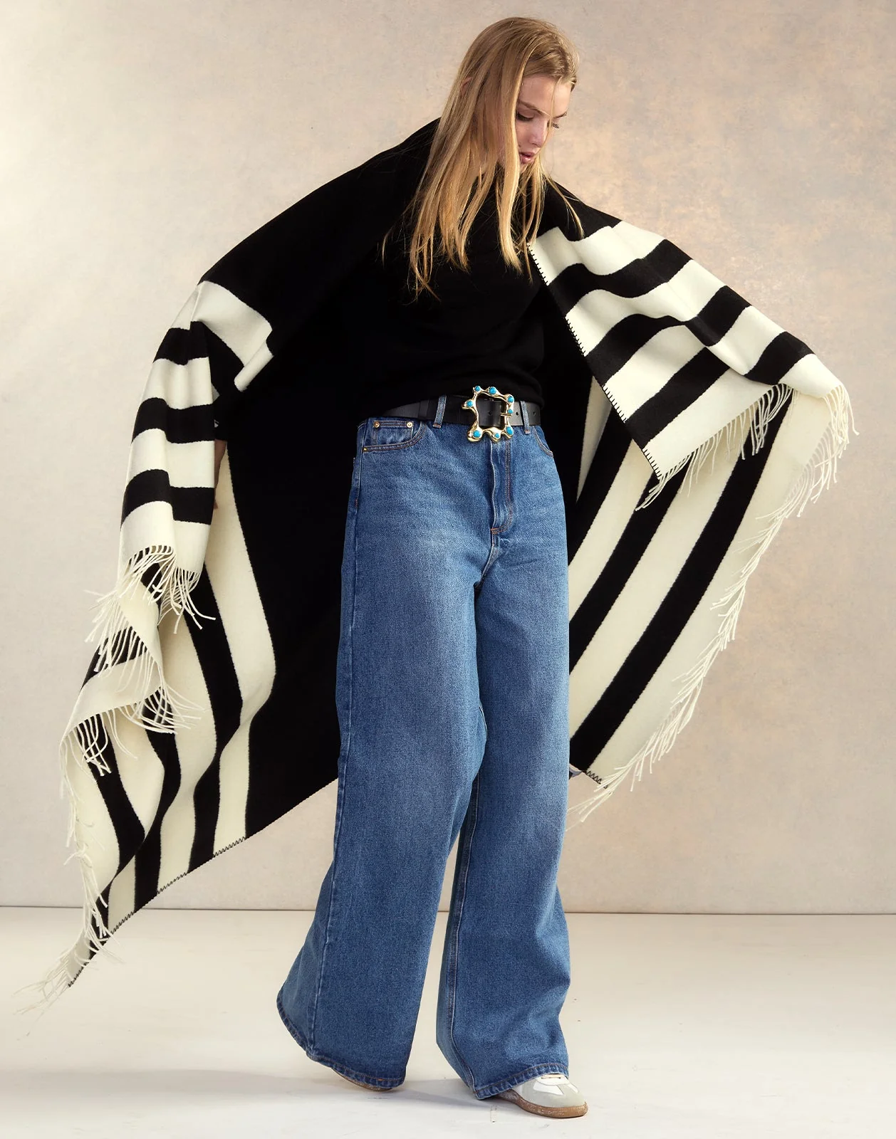 Cynthia Rowley Wool Cashmere Blanket Wrap - Black/White - Image 3