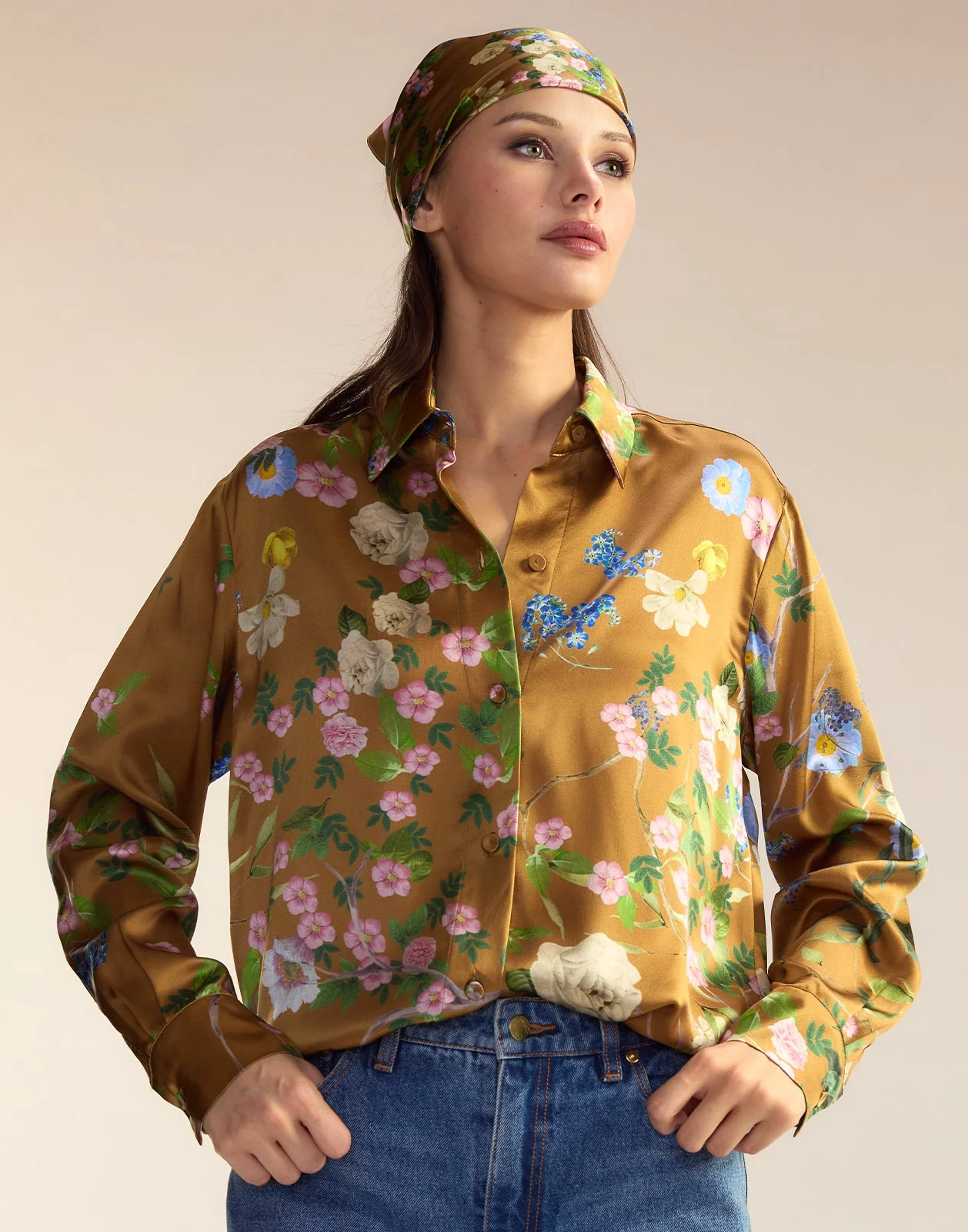 Cynthia Rowley Bloom Silk Scarf - Gold Floral - Image 2