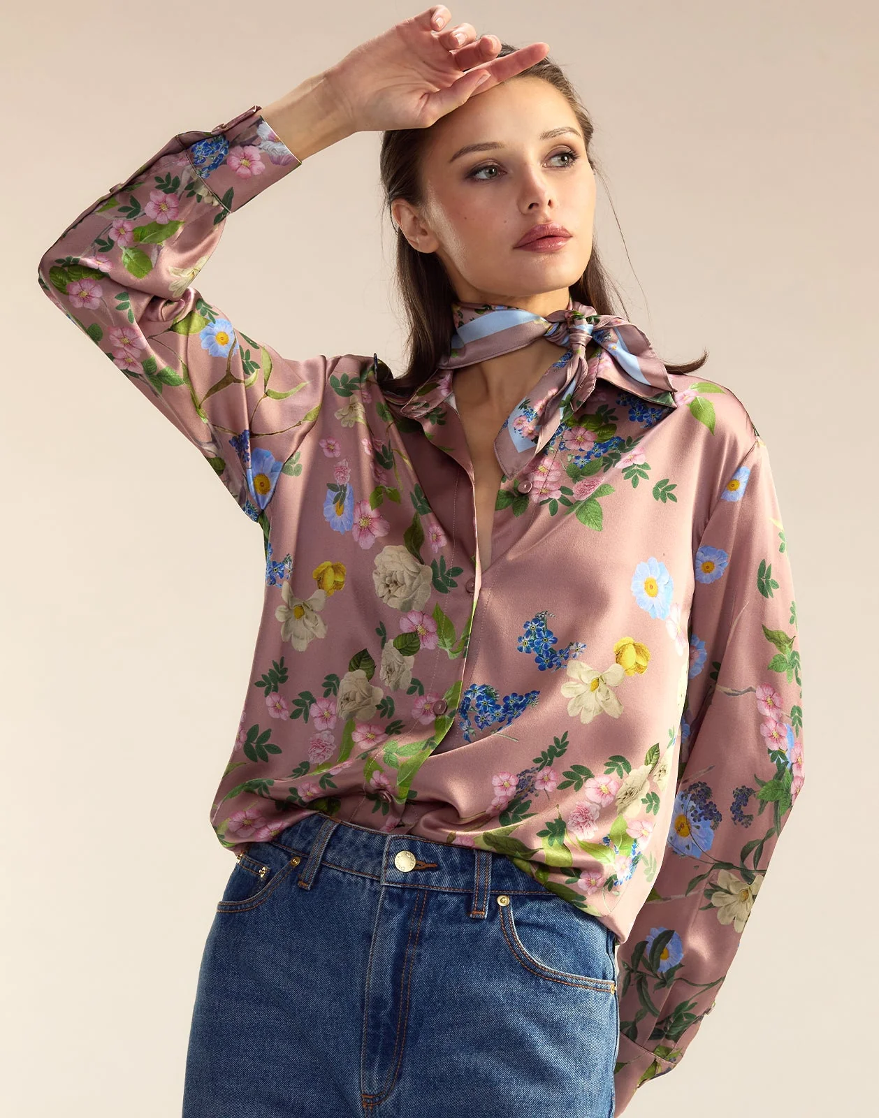 Cynthia Rowley Bloom Silk Scarf - Mauve Floral - Image 2