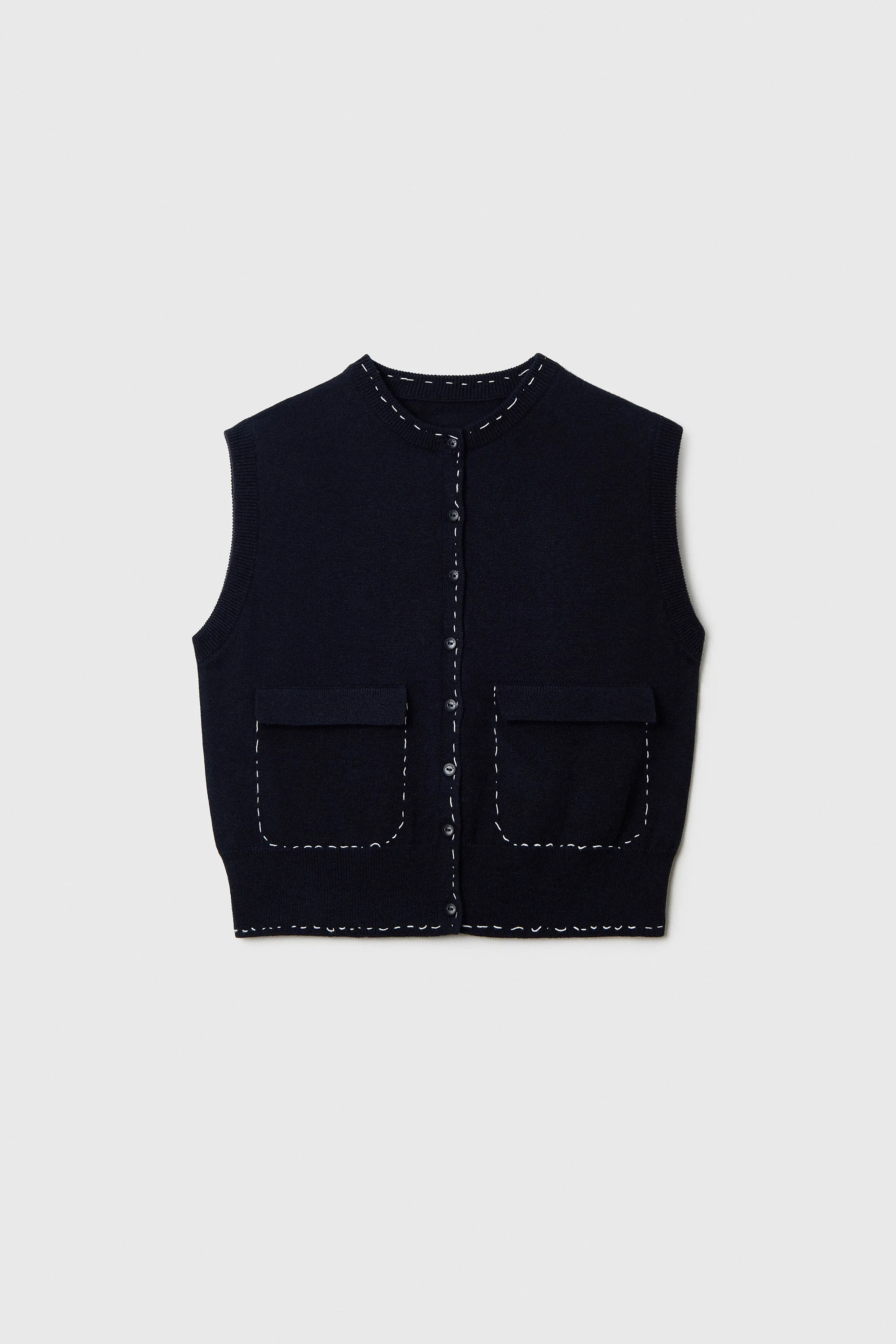Cordera Merino Wool Stitched Waistcoat - Navy - Image 5