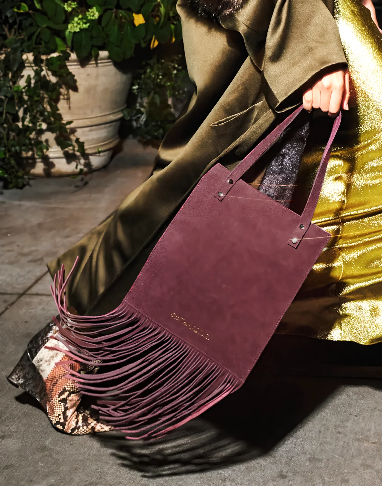 Cynthia Rowley Felicity Fringe Suede Tote - Burgundy - Image 4