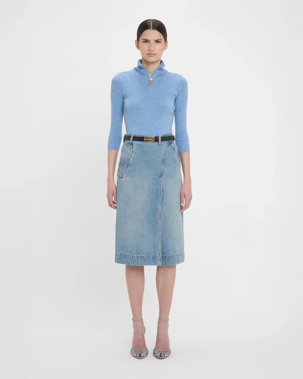 Victoria Beckham Denim Wrap Detail Skirt - Pale Blue Wash - Image 2