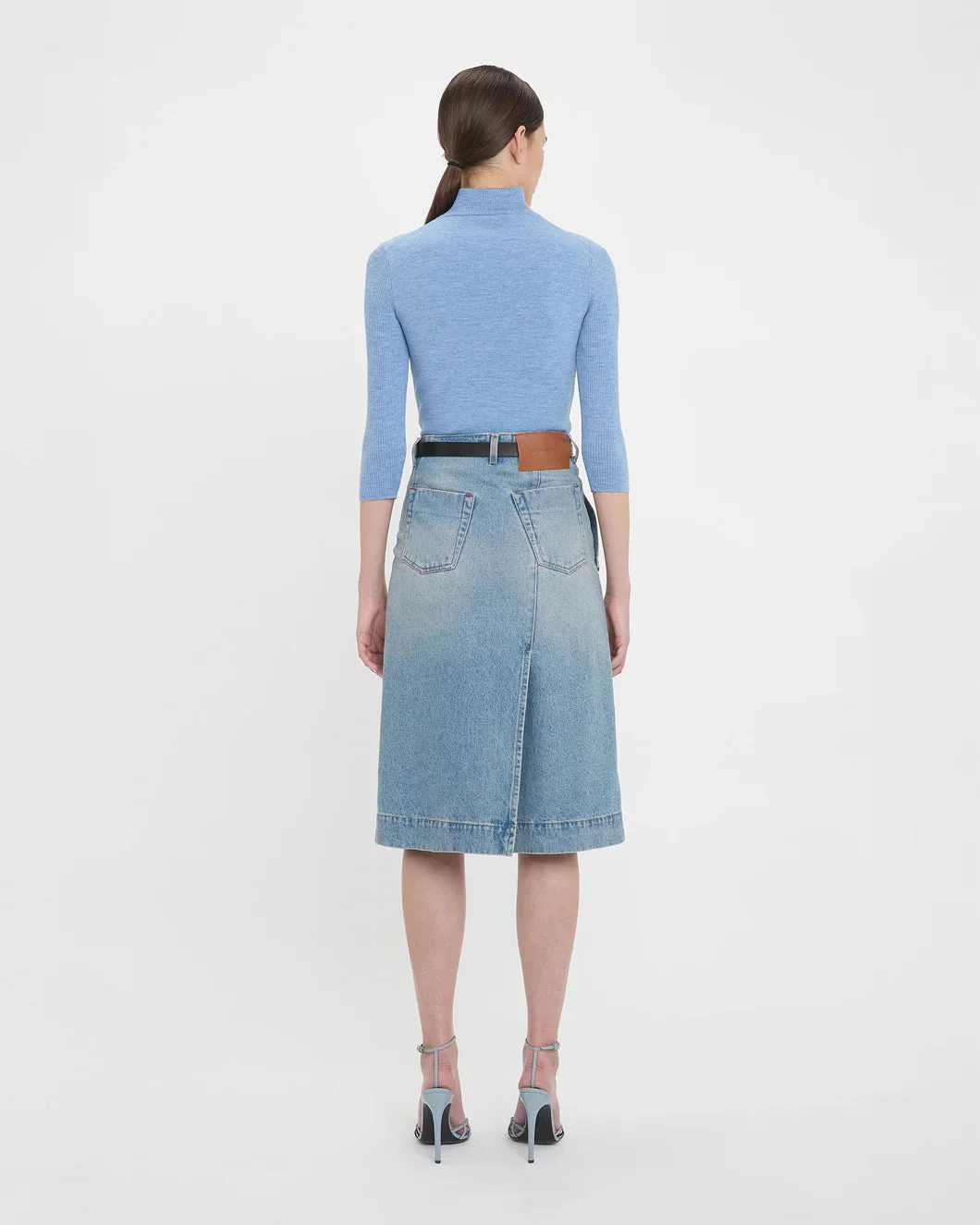 Victoria Beckham Denim Wrap Detail Skirt - Pale Blue Wash - Image 4