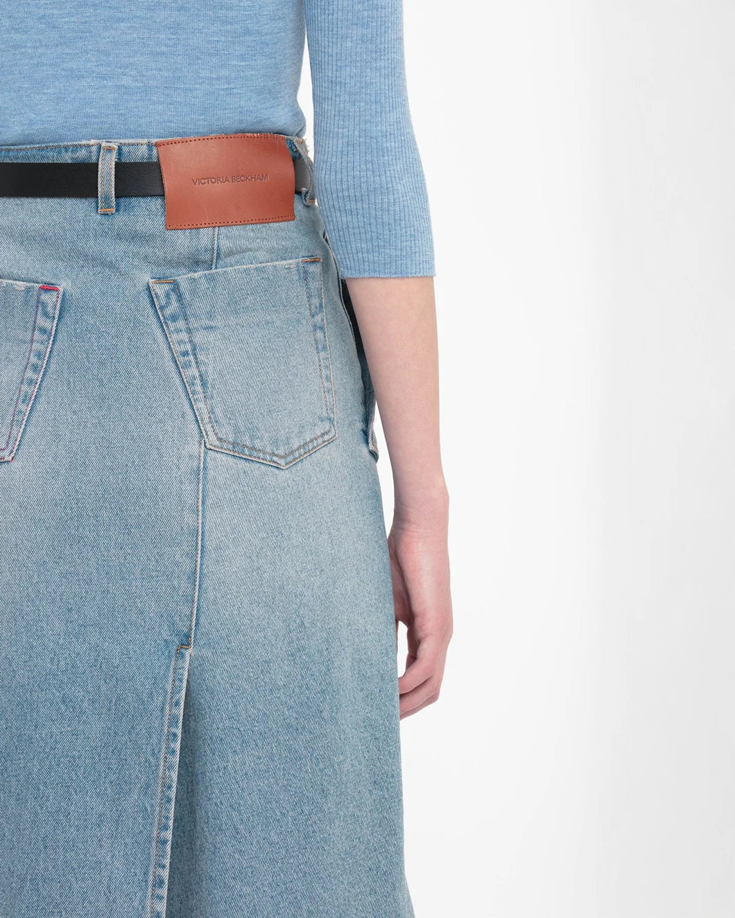 Victoria Beckham Denim Wrap Detail Skirt - Pale Blue Wash - Image 6