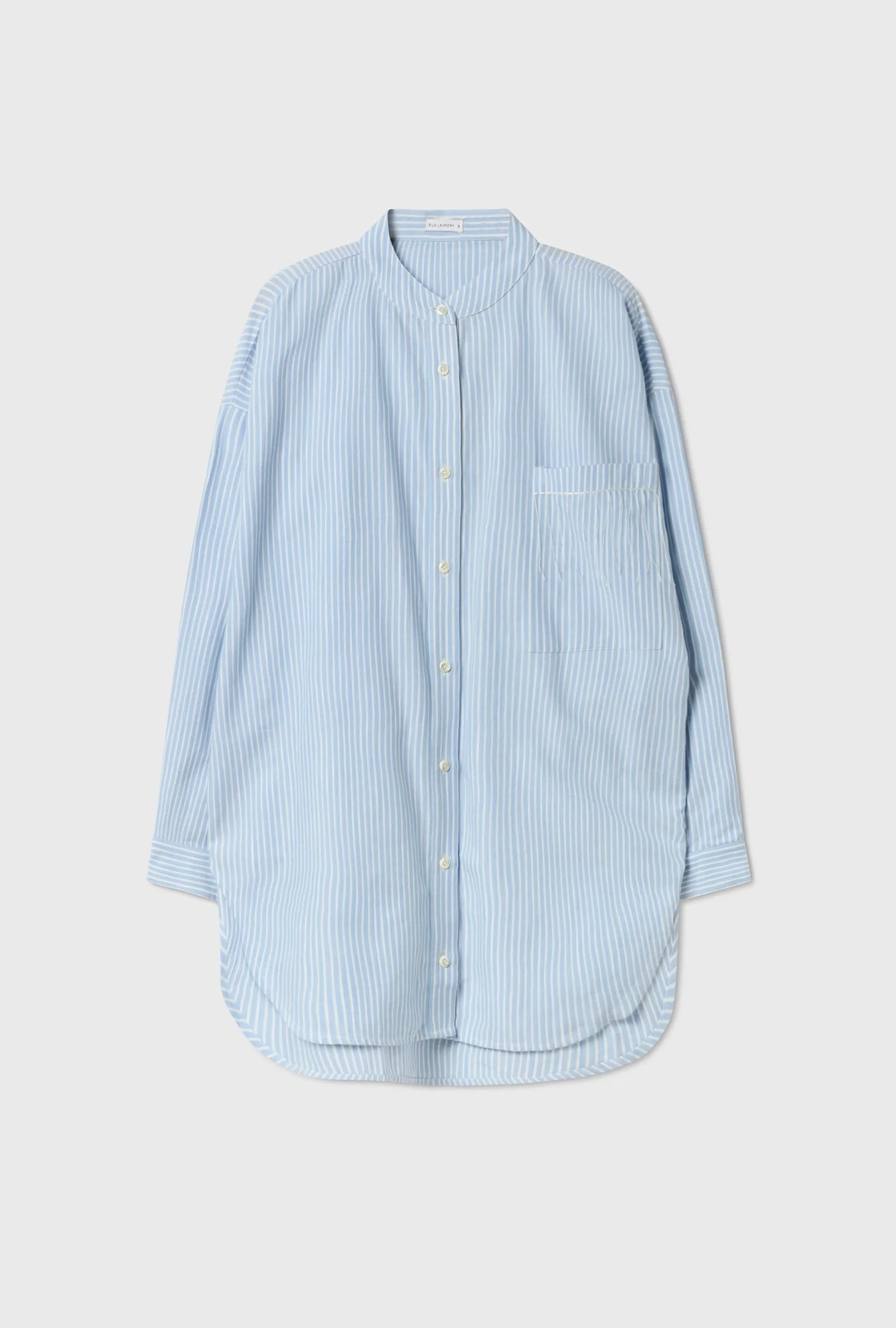 Silk Laundry Cotton Collarless Round Shirt - Storm Stripe - Image 2