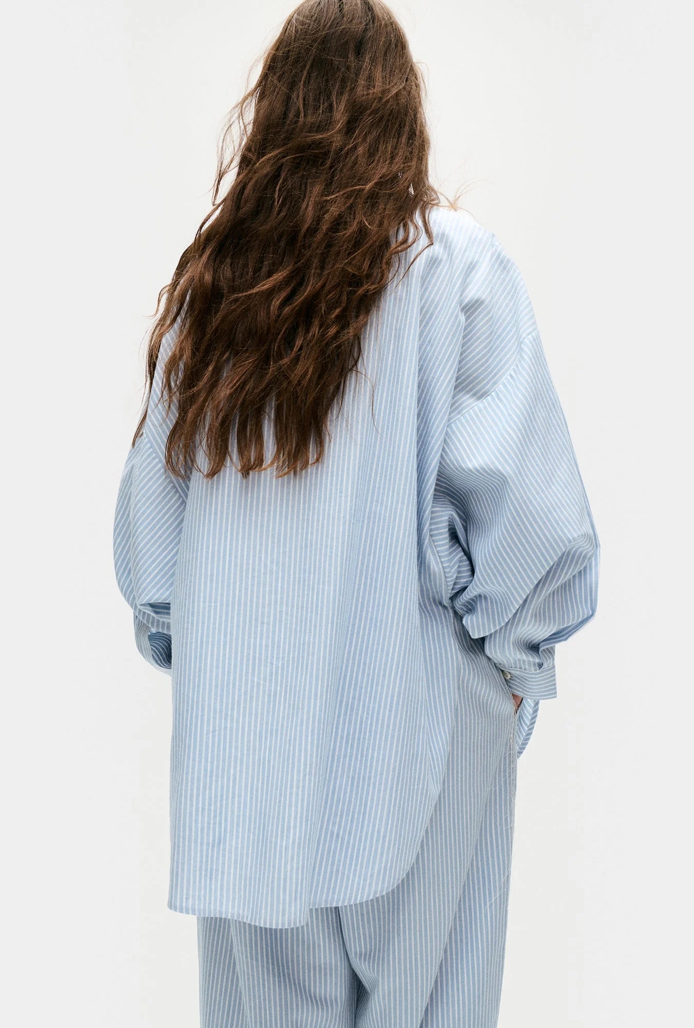 Silk Laundry Cotton Collarless Round Shirt - Storm Stripe - Image 5