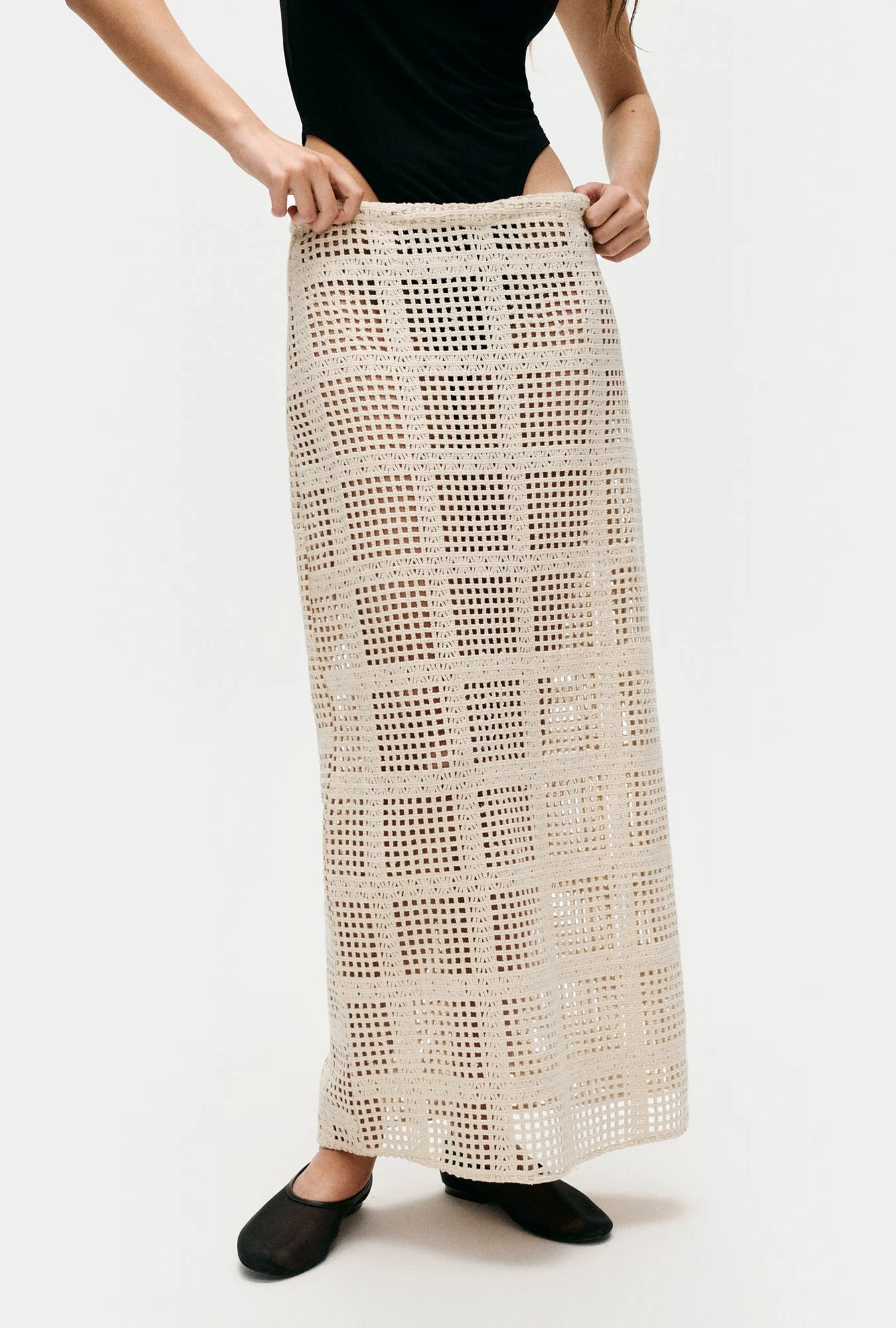 Silk Laundry Cotton Grid Long Skirt - Natural - Image 3