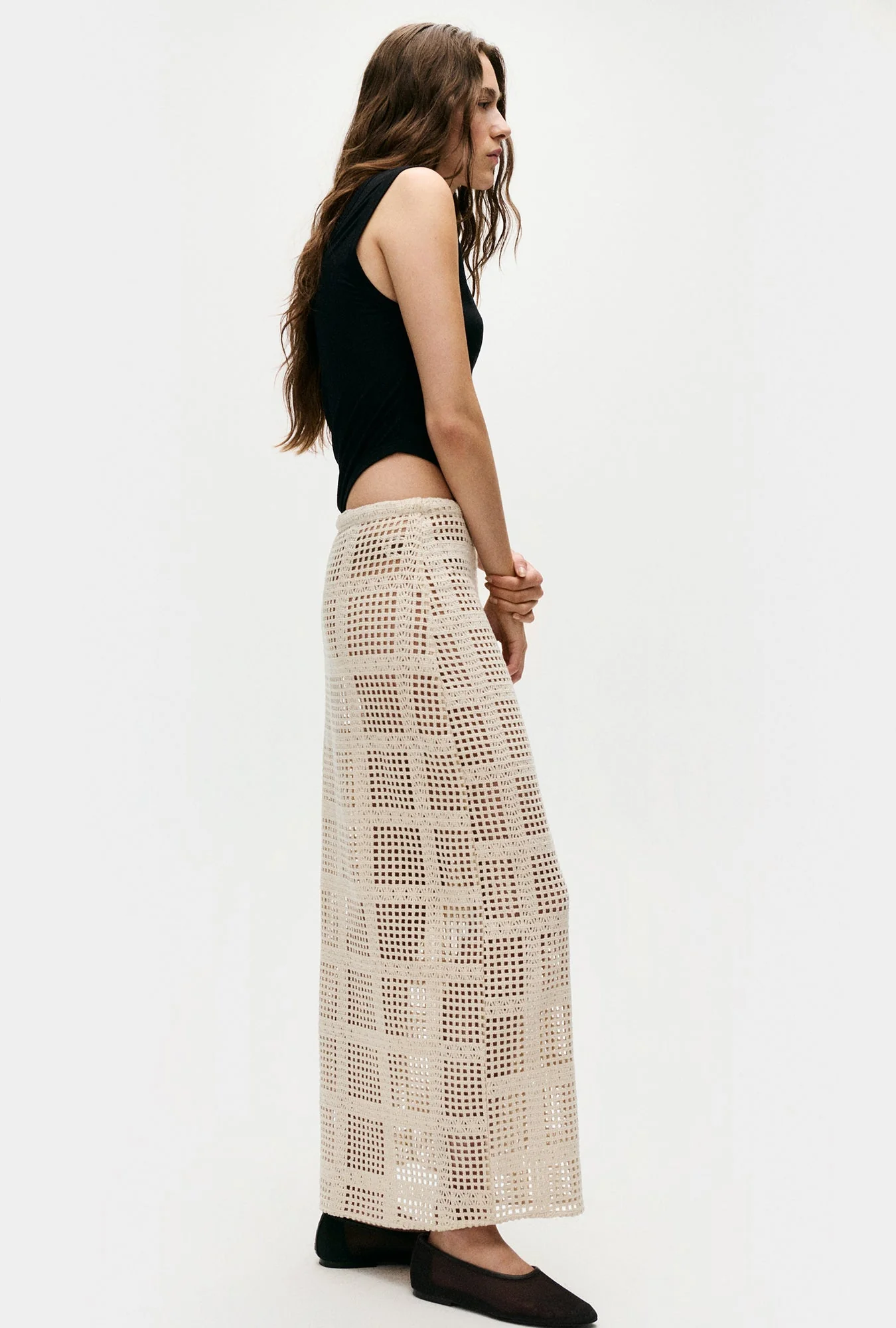 Silk Laundry Cotton Grid Long Skirt - Natural - Image 4