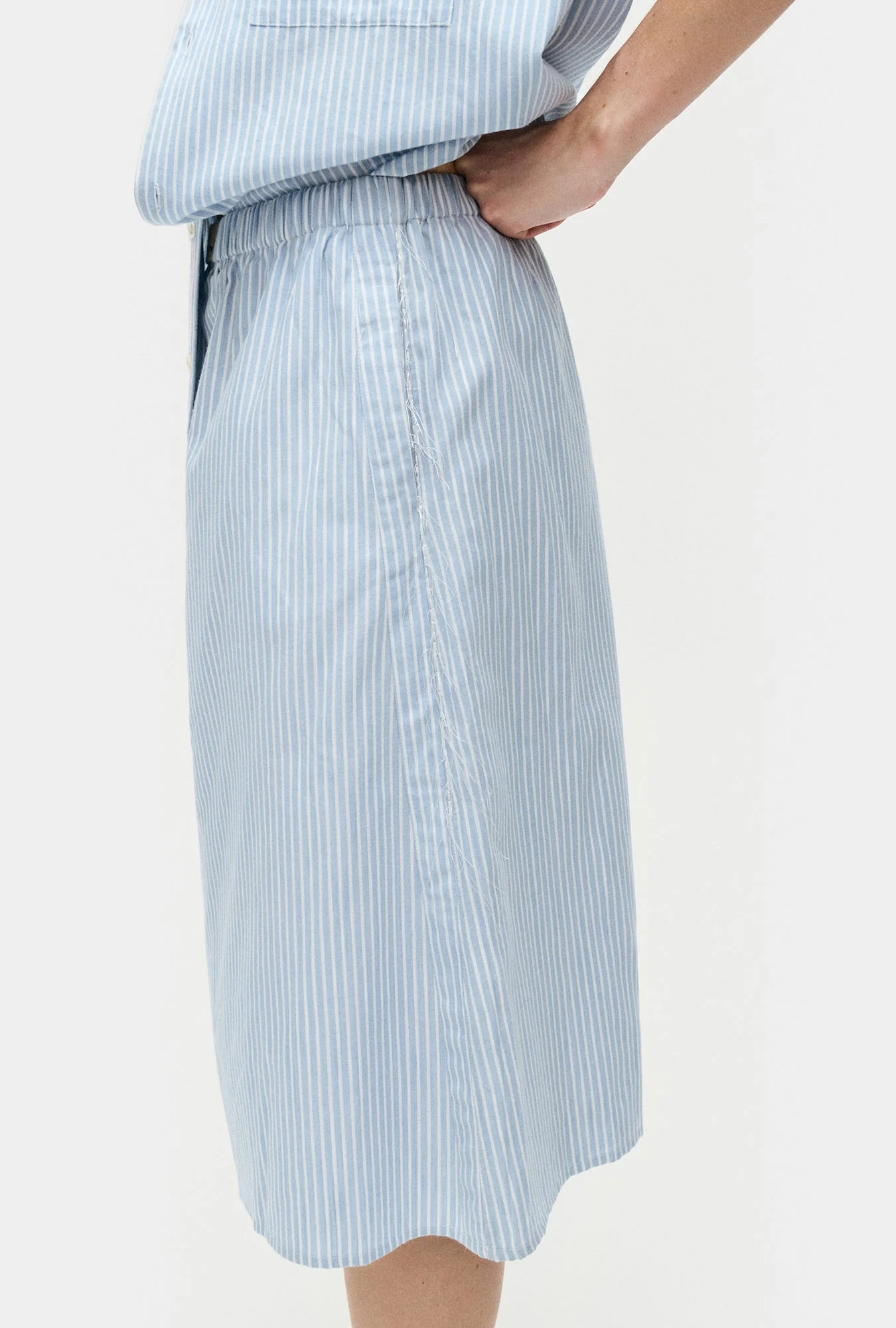 Silk Laundry Cotton Midi Skirt - Storm Stripe - Image 3