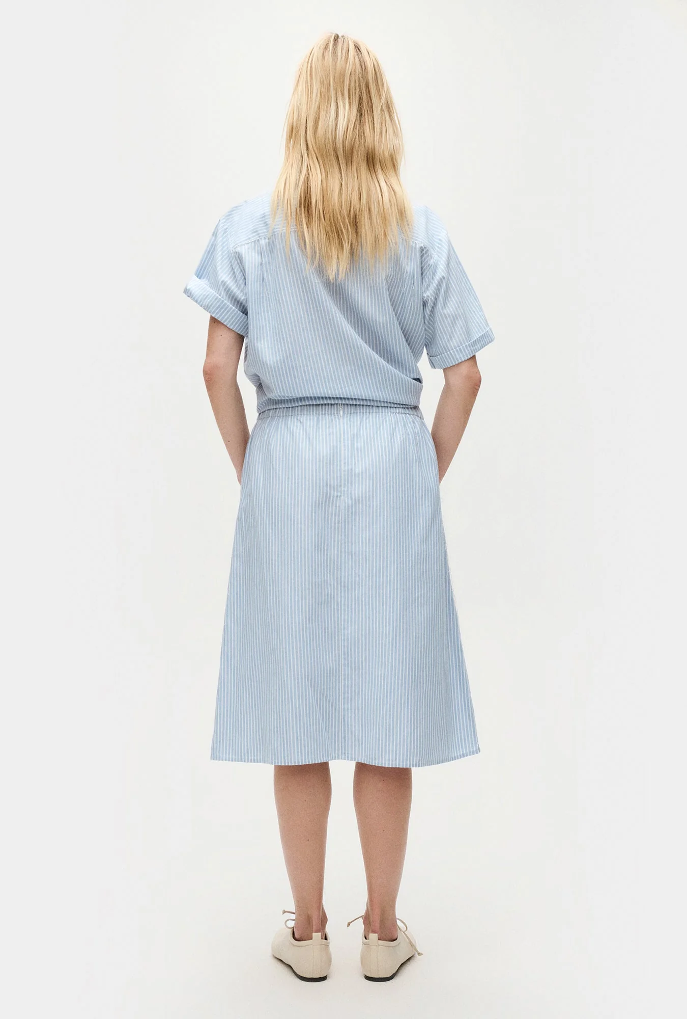 Silk Laundry Cotton Midi Skirt - Storm Stripe - Image 4