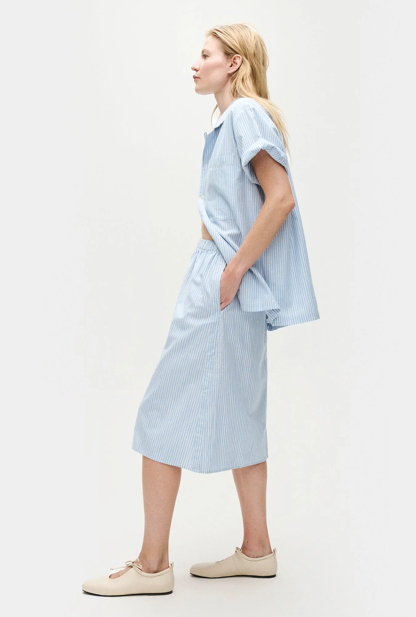 Silk Laundry Cotton Midi Skirt - Storm Stripe - Image 5