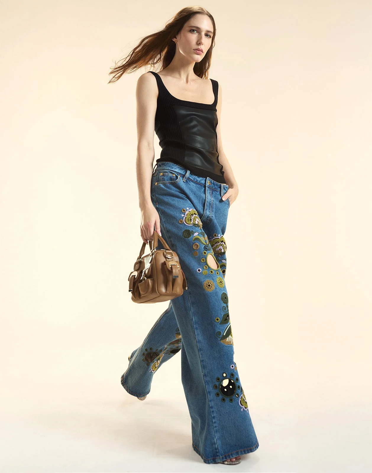 Cynthia Rowley Embroidered Wide-leg Jean - Blue Multi - Image 3