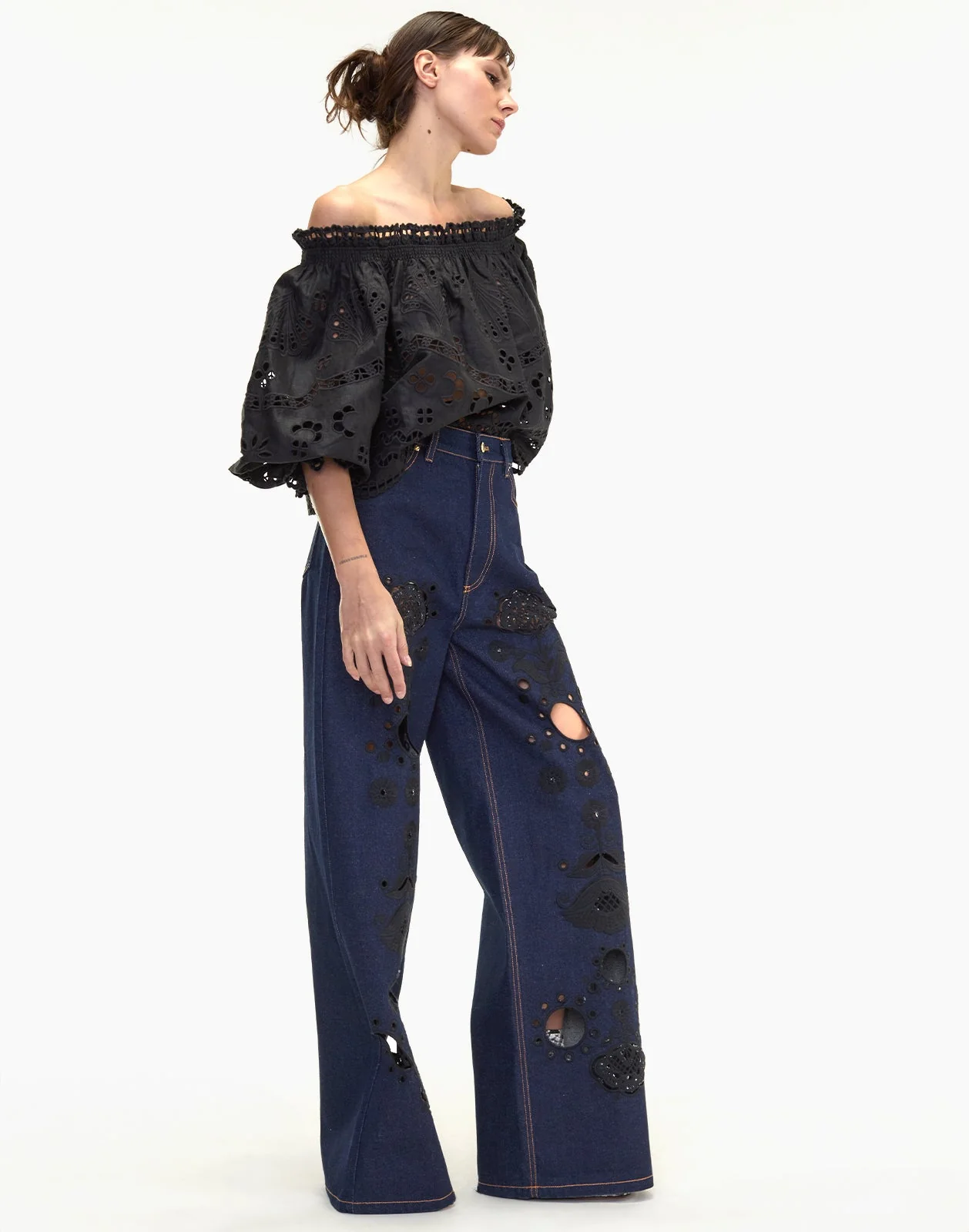 Cynthia Rowley Embroidered Wide-leg Jeans - Dark Wash - Image 4