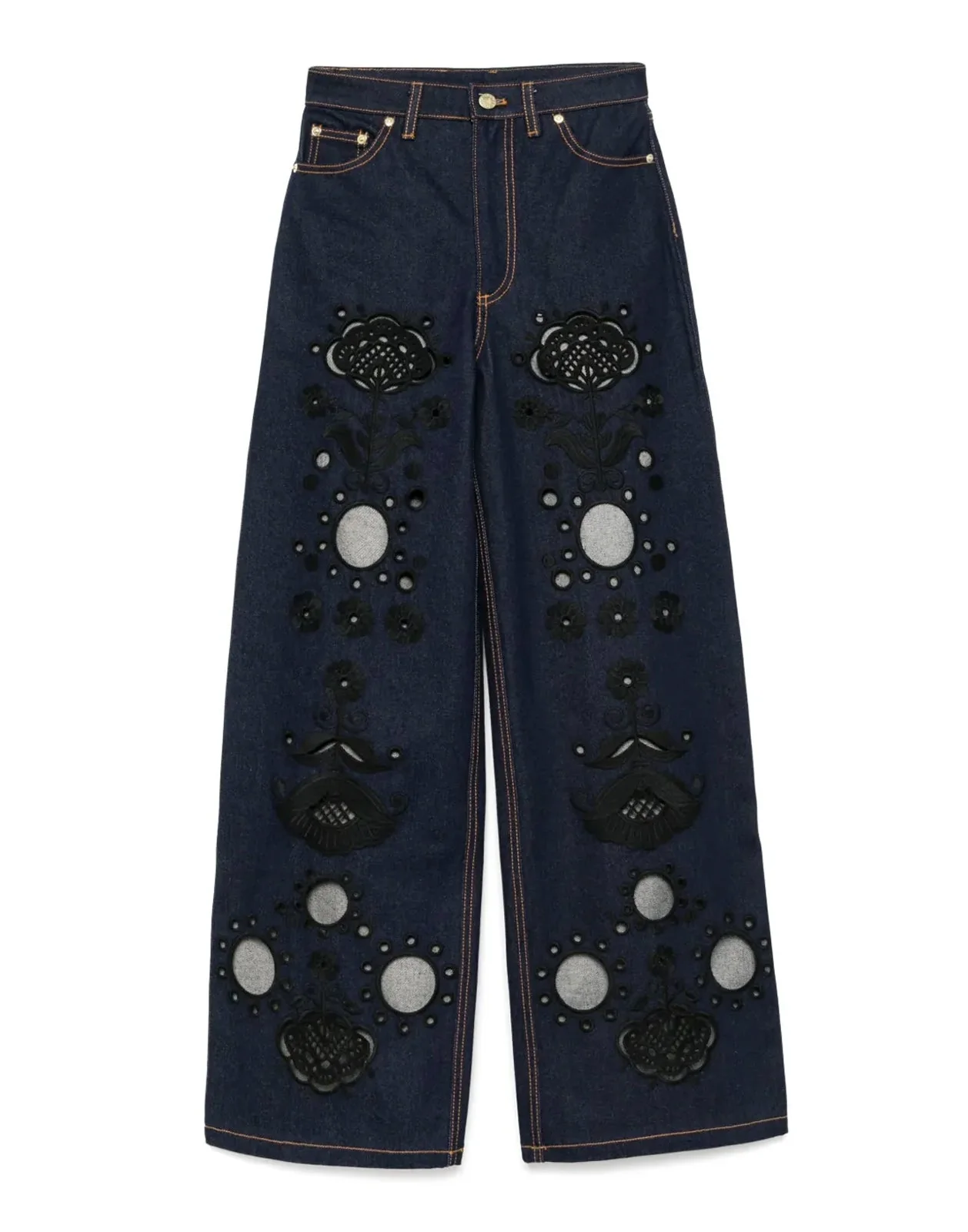 Cynthia Rowley Embroidered Wide-leg Jeans - Dark Wash - Image 6