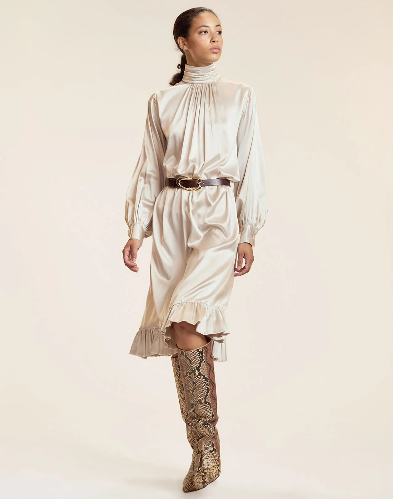 Cynthia Rowley Monroe Silk Charmeuse Dress - Stone - Image 2