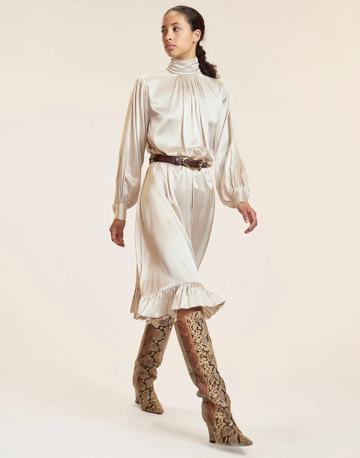 Cynthia Rowley Monroe Silk Charmeuse Dress - Stone - Image 3