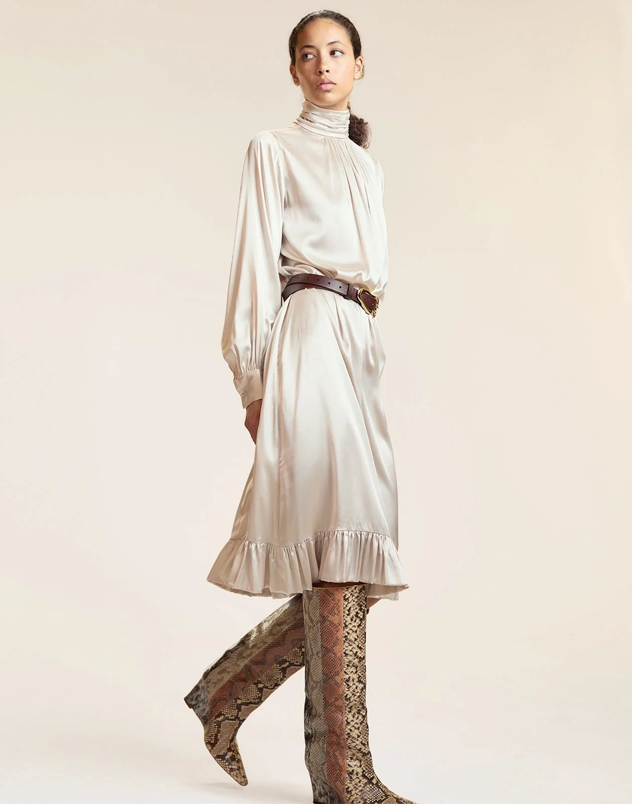 Cynthia Rowley Monroe Silk Charmeuse Dress - Stone - Image 4