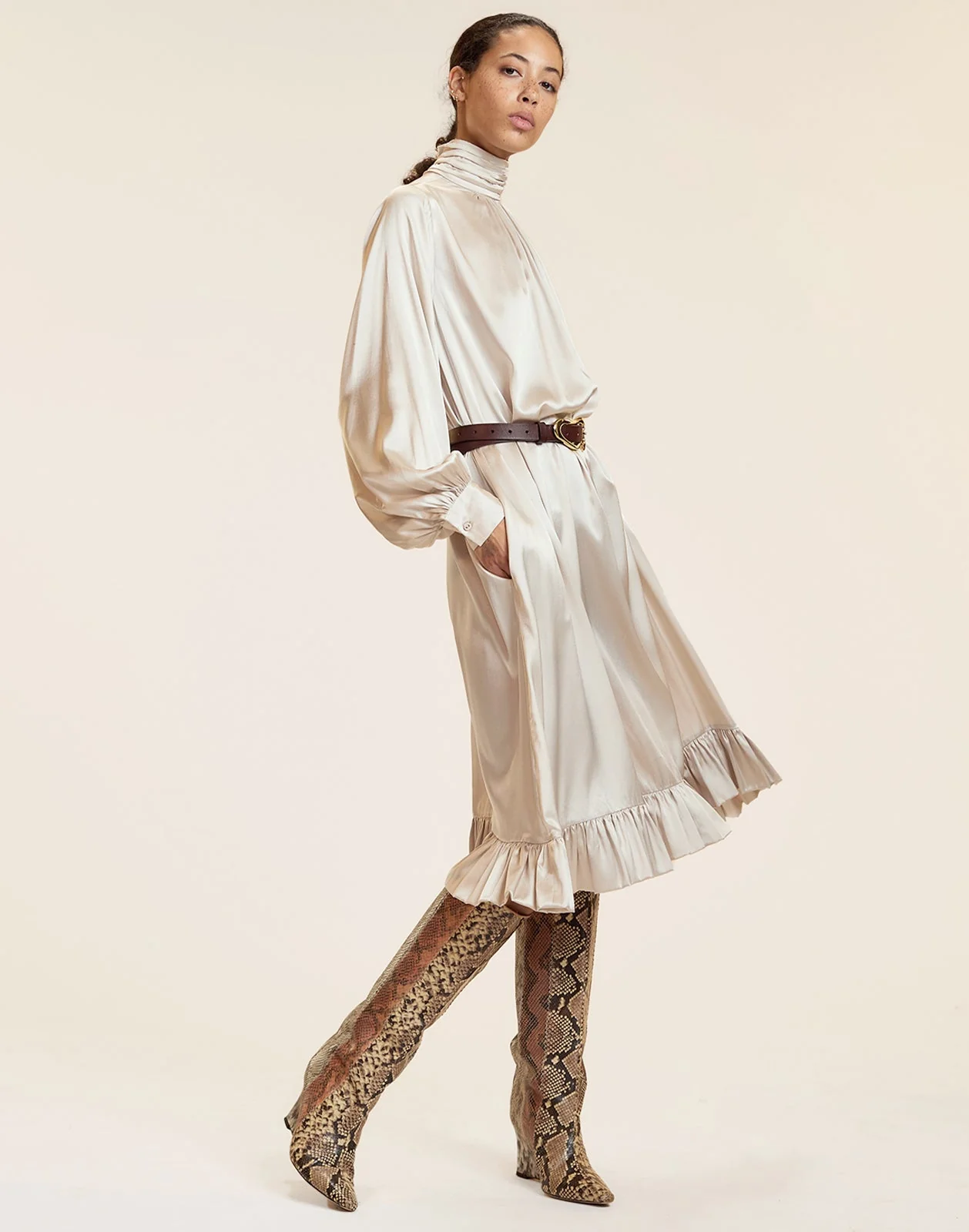 Cynthia Rowley Monroe Silk Charmeuse Dress - Stone - Image 5