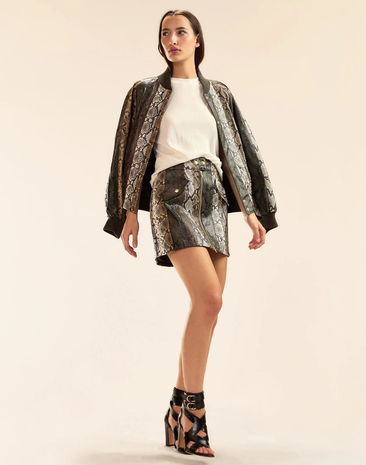 Cynthia Rowley Snake-Embossed Vegan Leather Bomber Jacket - Image 2