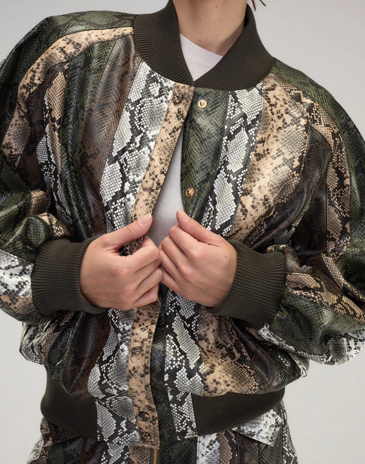 Cynthia Rowley Snake-Embossed Vegan Leather Bomber Jacket - Image 3