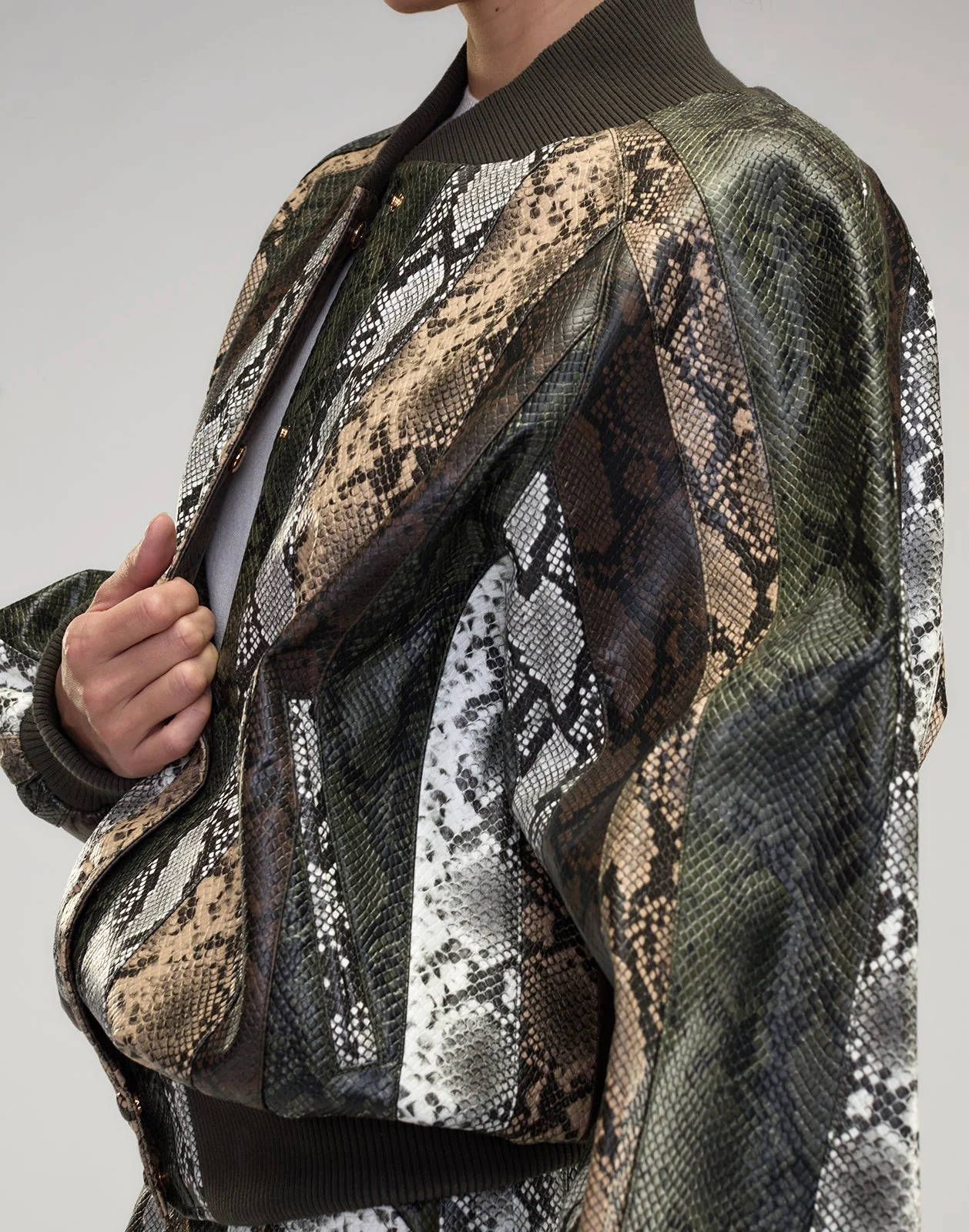 Cynthia Rowley Snake-Embossed Vegan Leather Bomber Jacket - Image 4