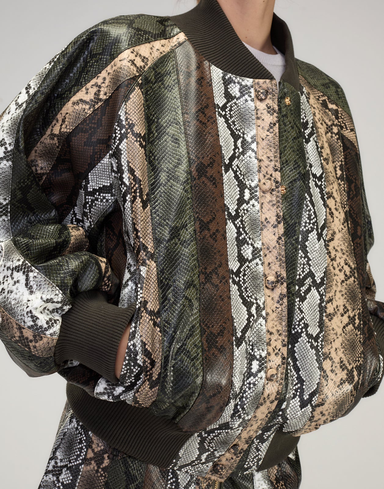 Cynthia Rowley Snake-Embossed Vegan Leather Bomber Jacket - Image 6