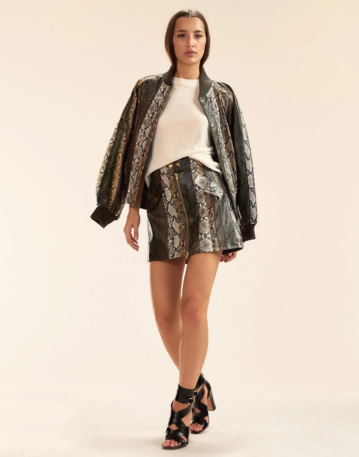 Cynthia Rowley Snake-Embossed Vegan Leather Bomber Jacket - Image 7